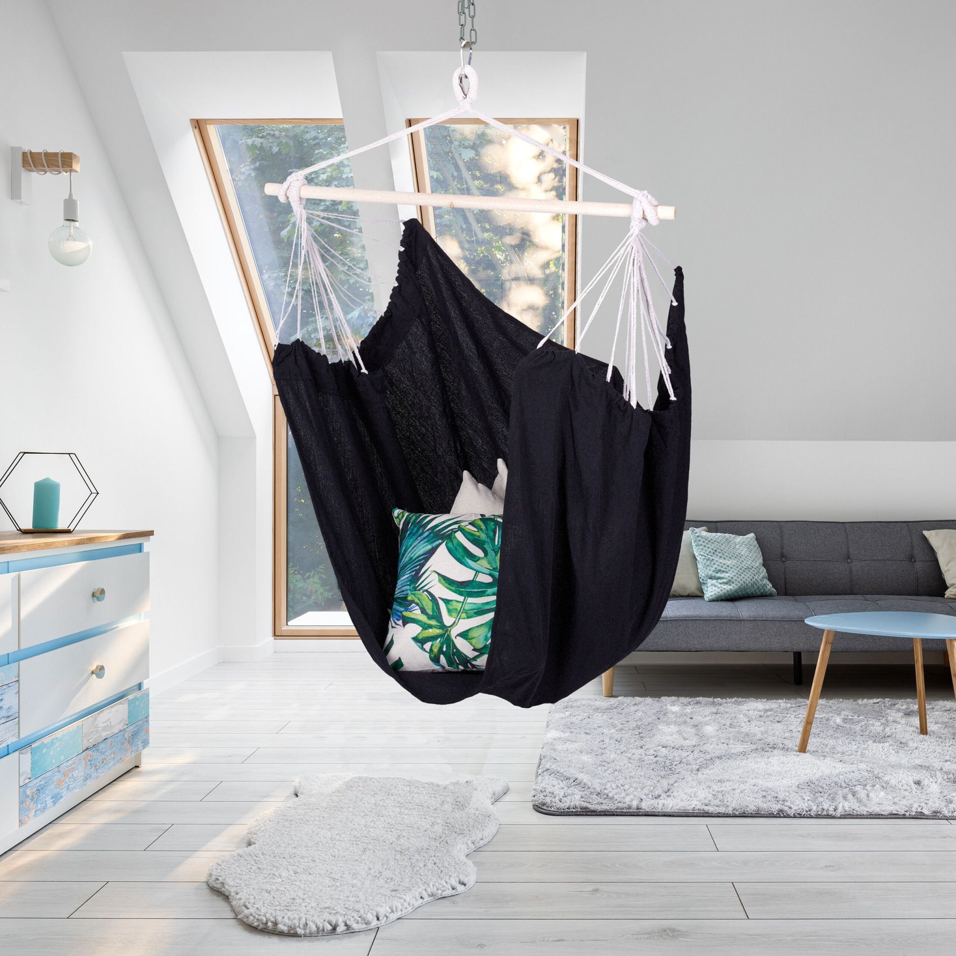 Hängesessel Baumwolle Beige-Hellbraun-Schwarz von Relaxdays