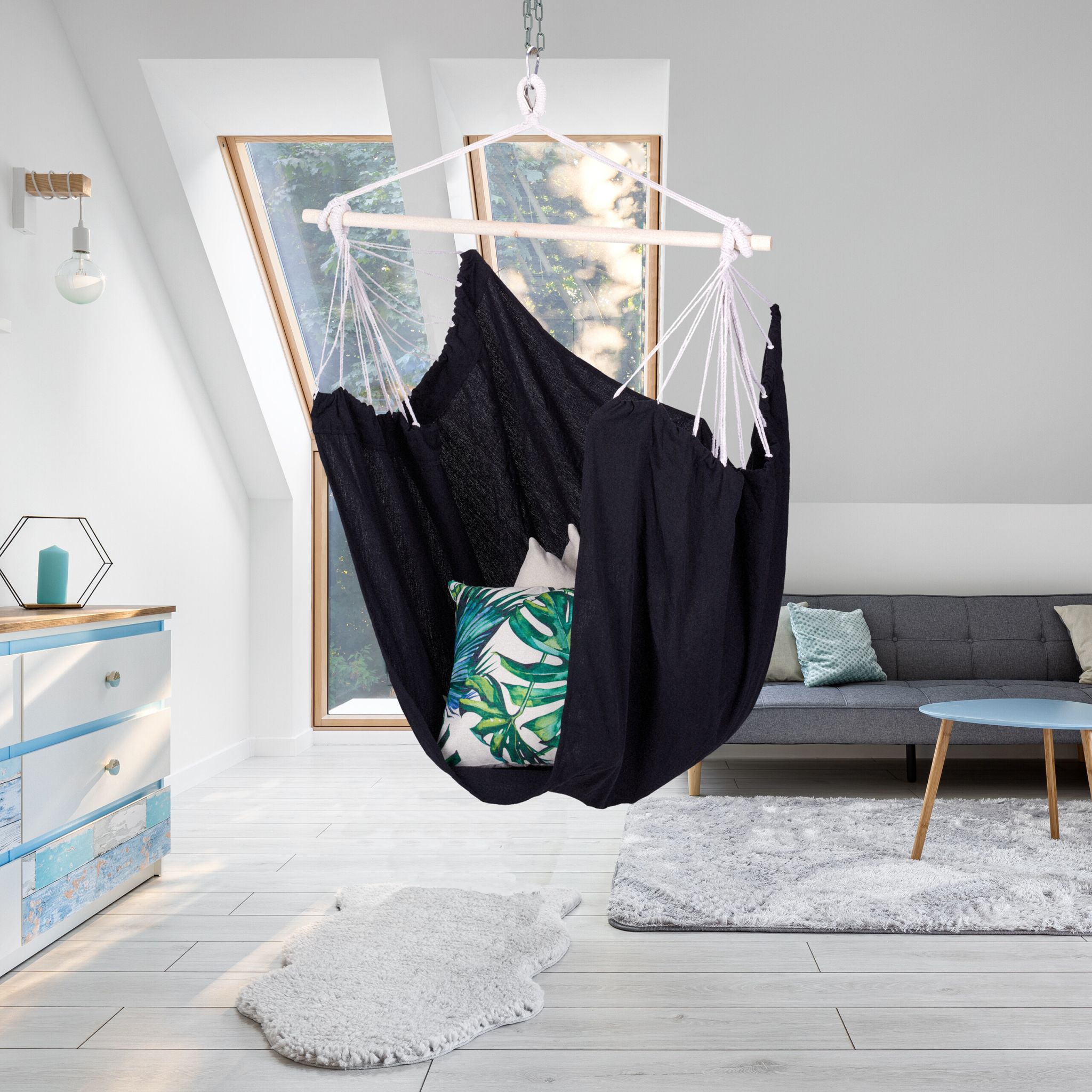 Hängesessel Baumwolle Beige-Hellbraun-Schwarz von Relaxdays
