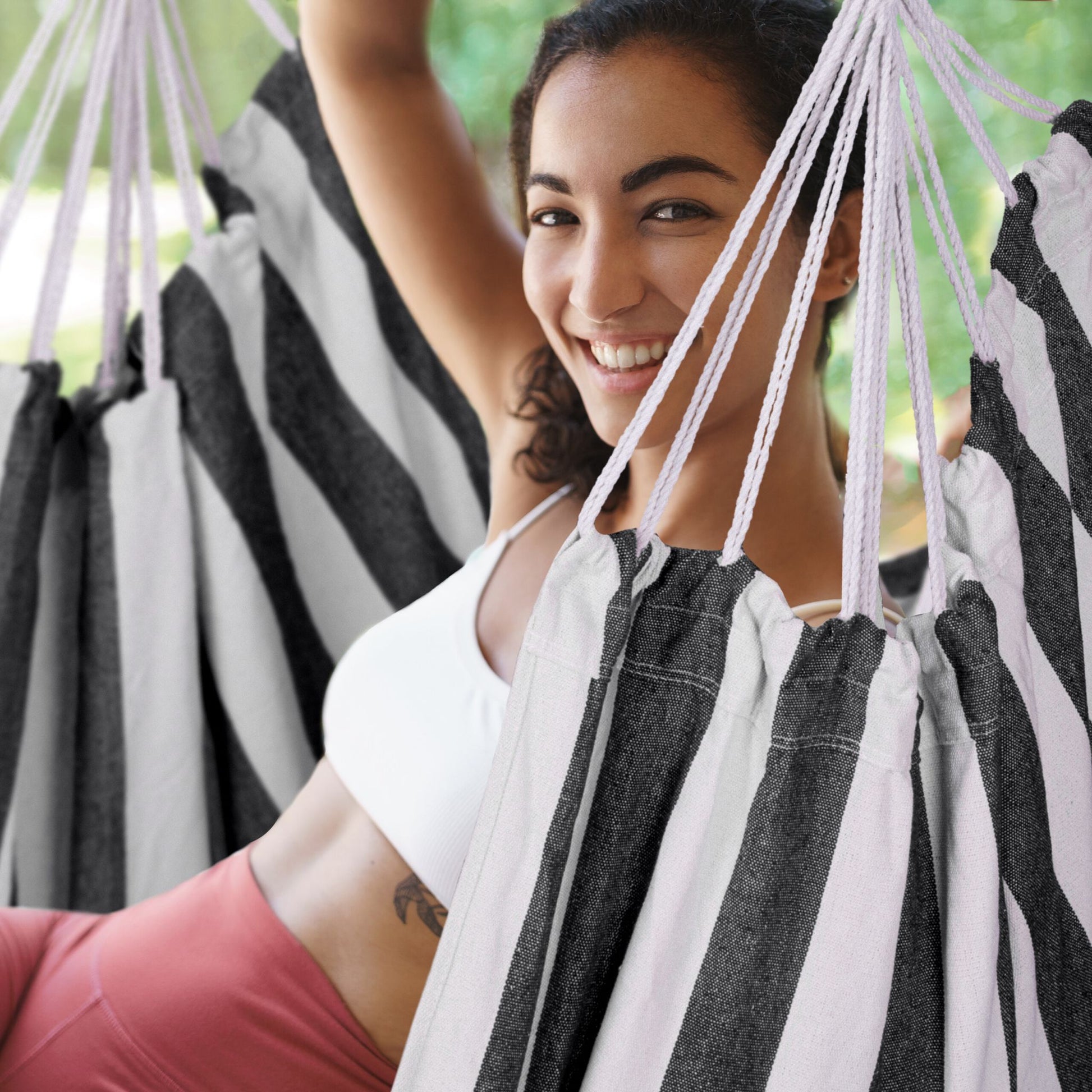 Hängesessel mit Streifen Weiss-Hellbraun-Schwarz von Relaxdays