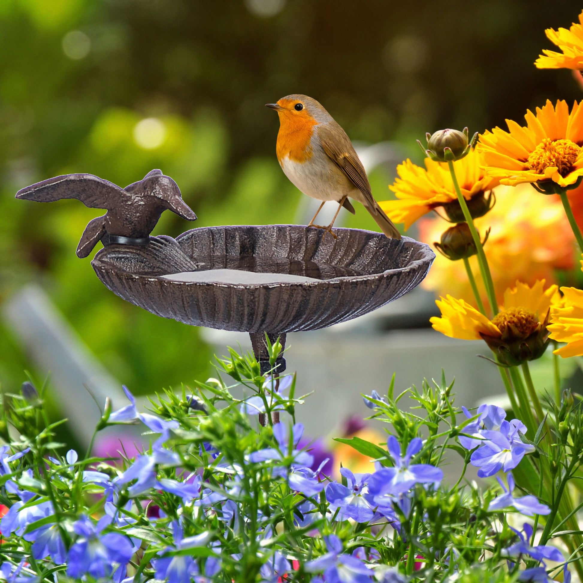 Vogeltränke mit Erdspiess Gusseisen Dunkelbraun von Relaxdays