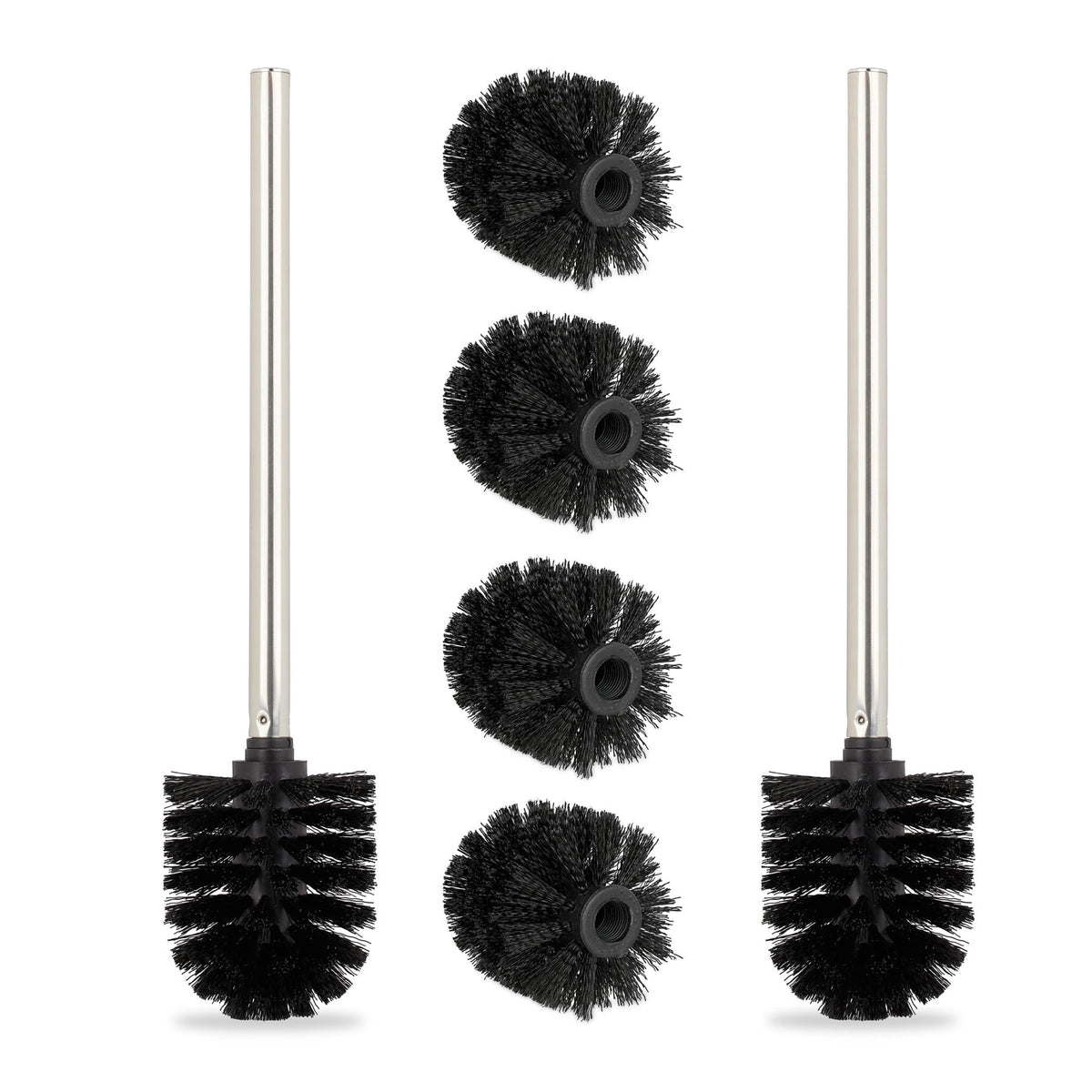 Toilettenbürste 2er-Set + 4 Ersatzköpfe Schwarz-Silber von Relaxdays