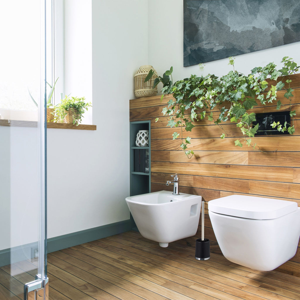 Toilettenbürste 2er-Set + 4 Ersatzköpfe Schwarz-Silber von Relaxdays