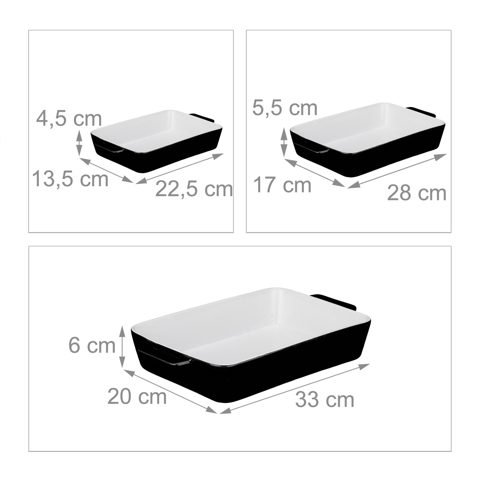 Auflaufform 3er-Set Weiss-Schwarz von Relaxdays