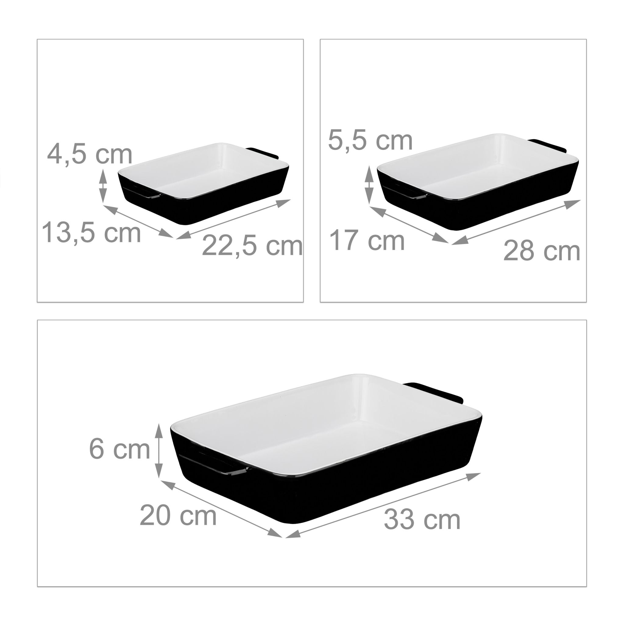 Auflaufform 3er-Set Weiss-Schwarz von Relaxdays