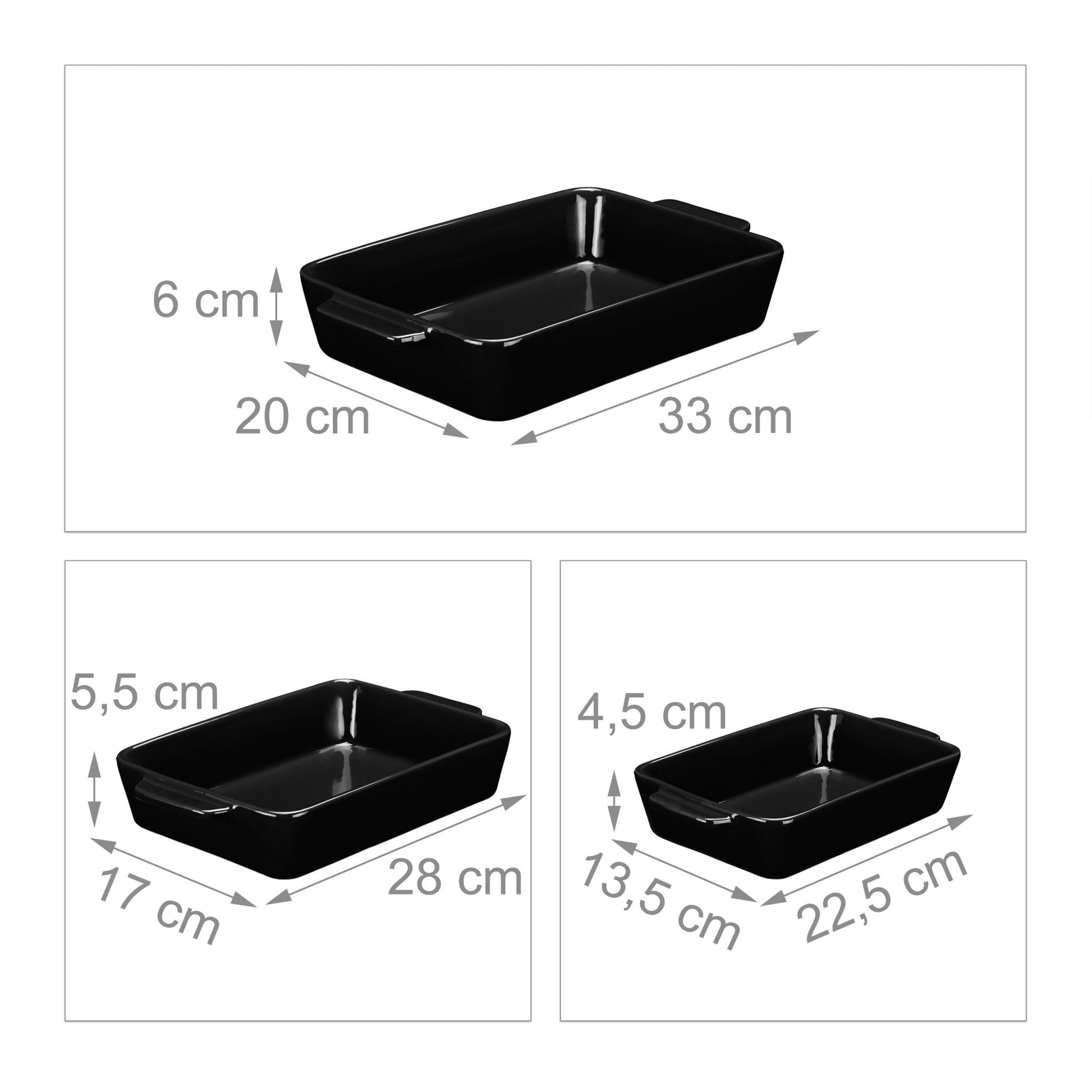 Keramik Auflaufform 3er-Set schwarz Schwarz von Relaxdays