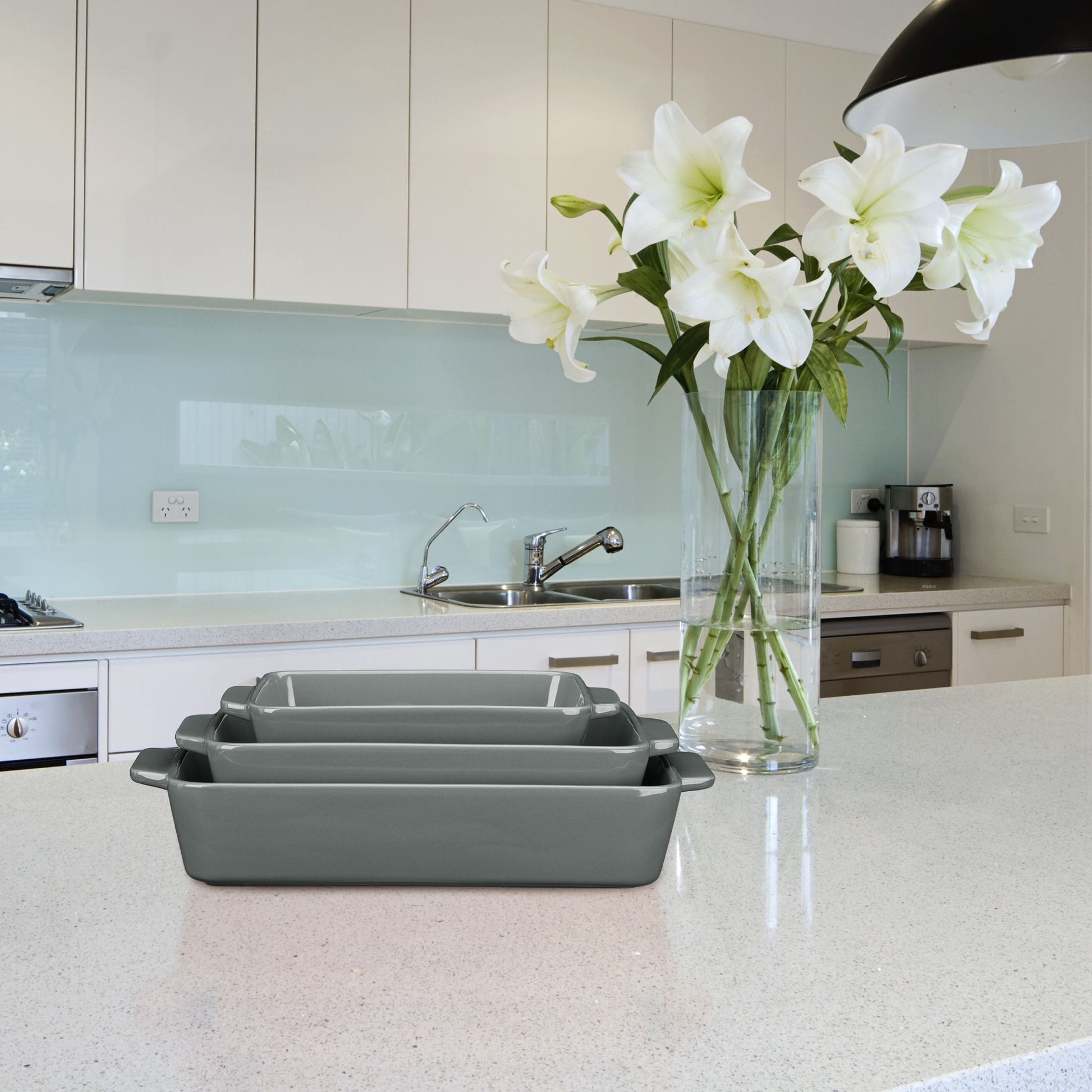 Keramik Auflaufform 3er-Set grau Grau von Relaxdays