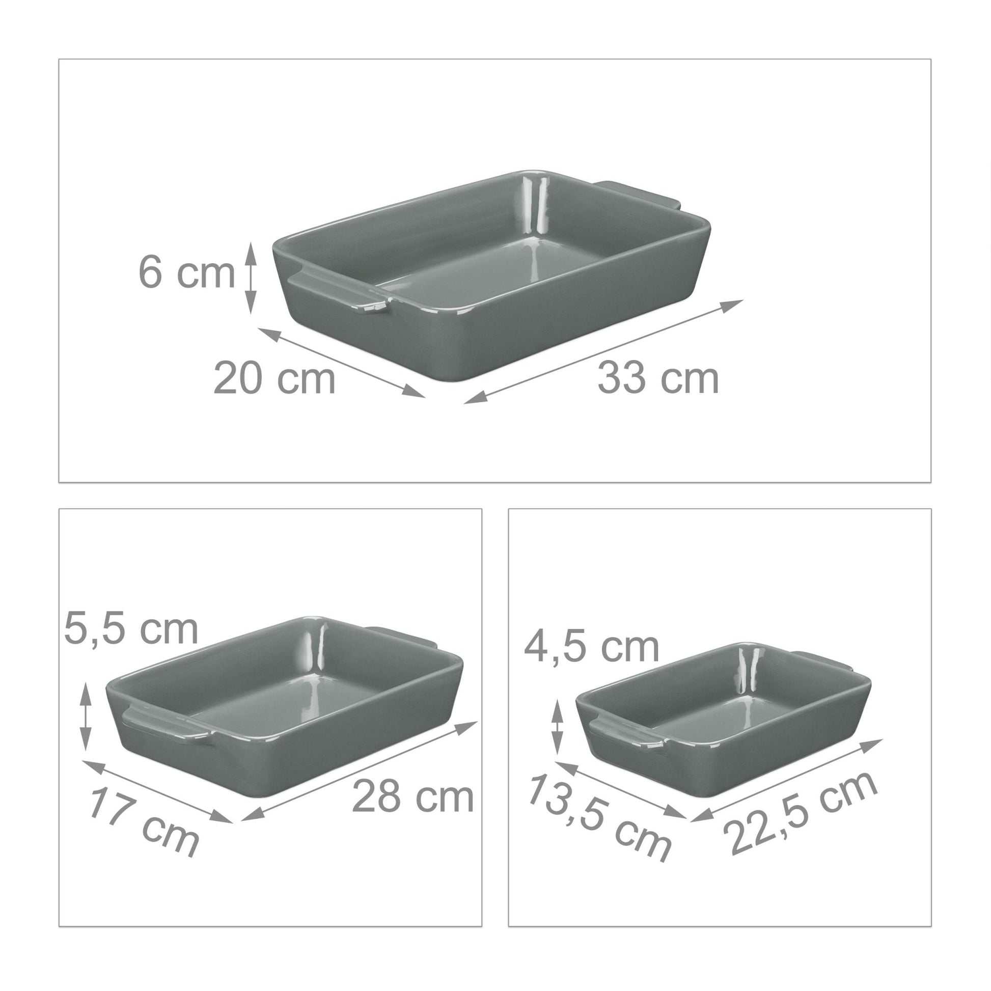 Keramik Auflaufform 3er-Set grau Grau von Relaxdays