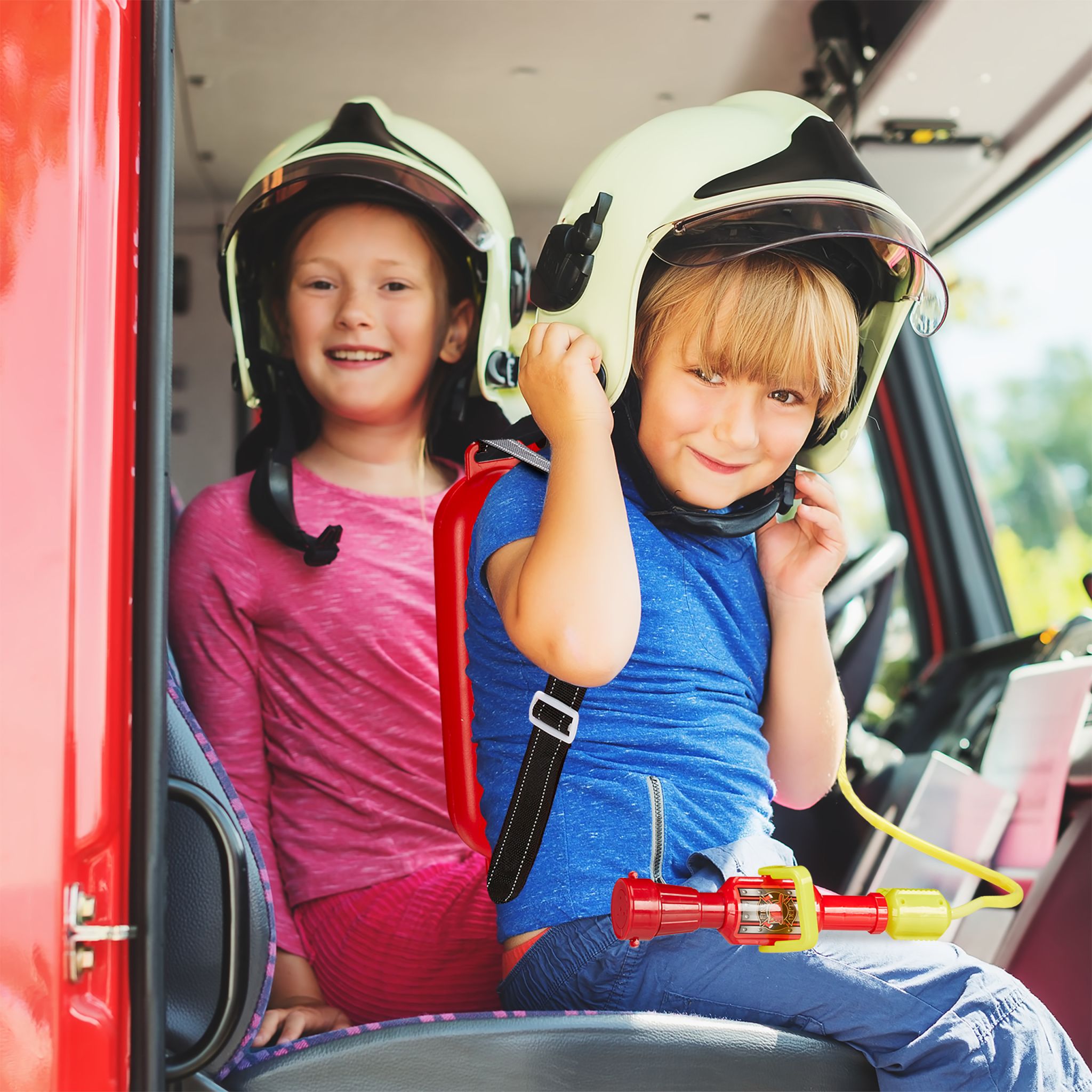 Feuerwehr Wasserspritze Kinder Gelb-Rot-Schwarz von Relaxdays