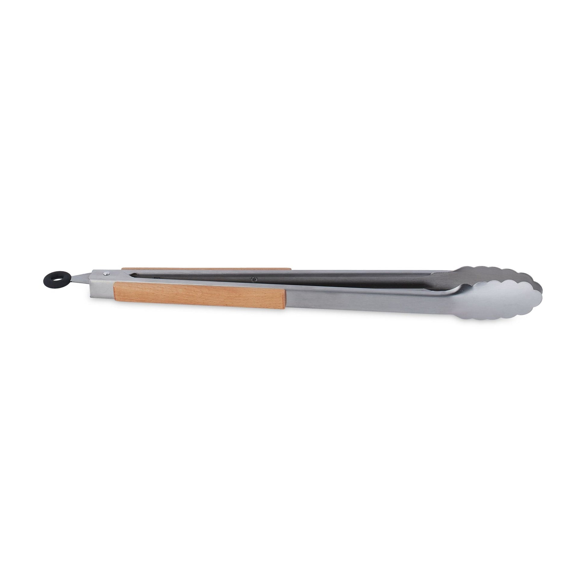 Edelstahl Grillzange mit Holzgriff Hellbraun-Schwarz-Silber von Relaxdays
