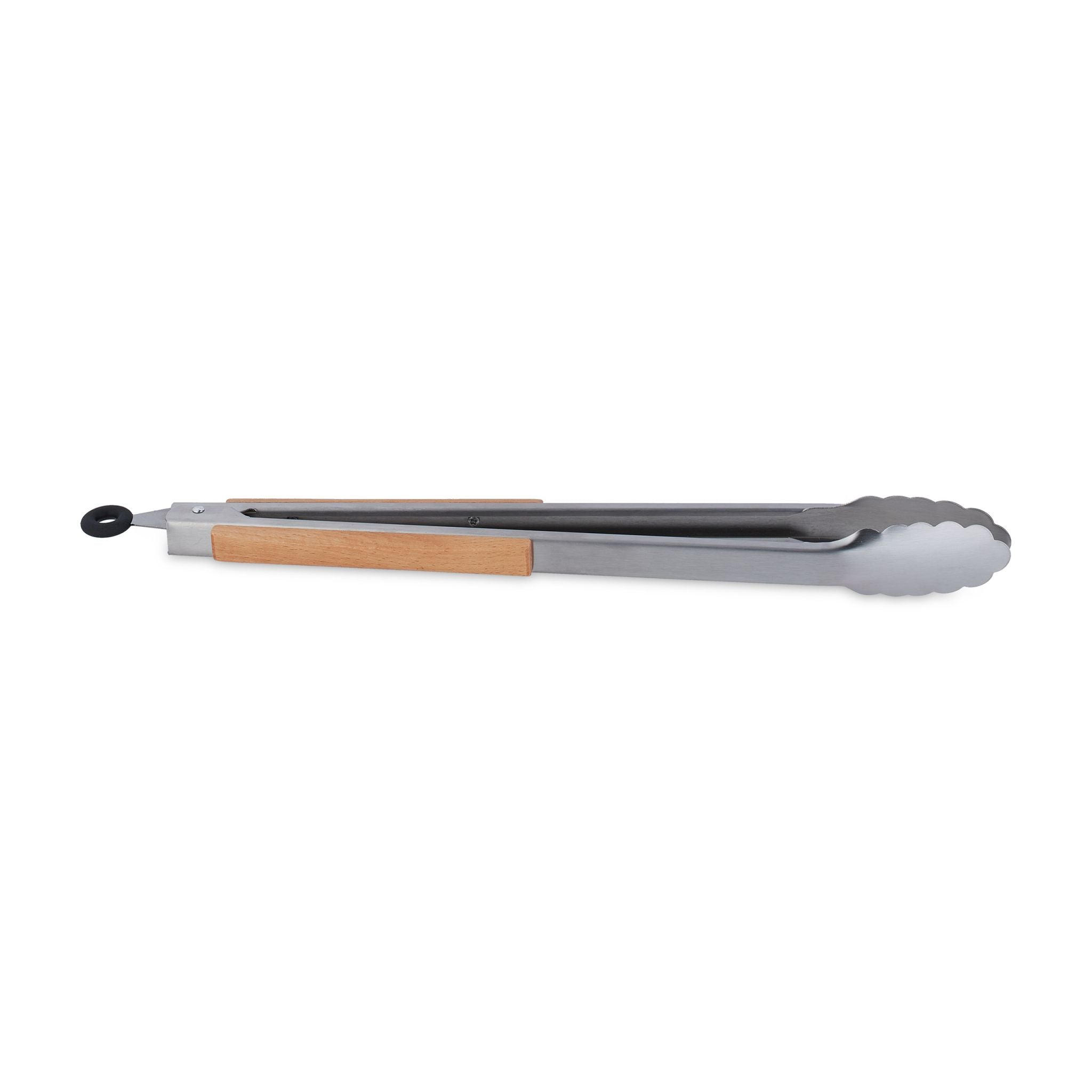 Edelstahl Grillzange mit Holzgriff Hellbraun-Schwarz-Silber von Relaxdays