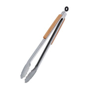 Edelstahl Grillzange mit Holzgriff Hellbraun-Schwarz-Silber von Relaxdays
