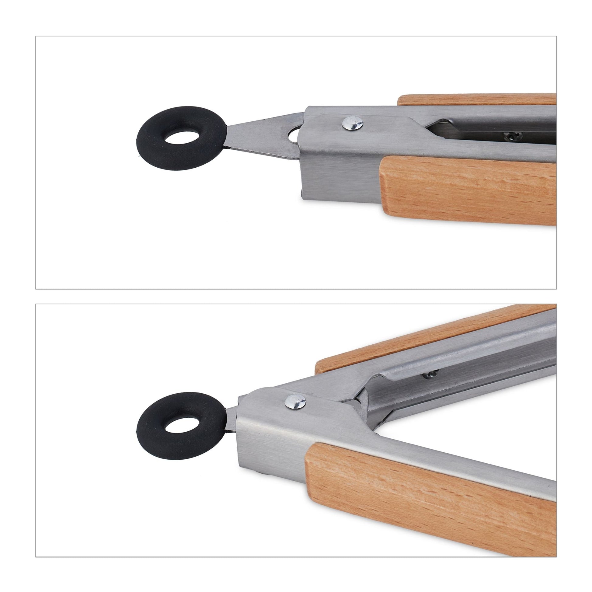 Edelstahl Grillzange mit Holzgriff Hellbraun-Schwarz-Silber von Relaxdays