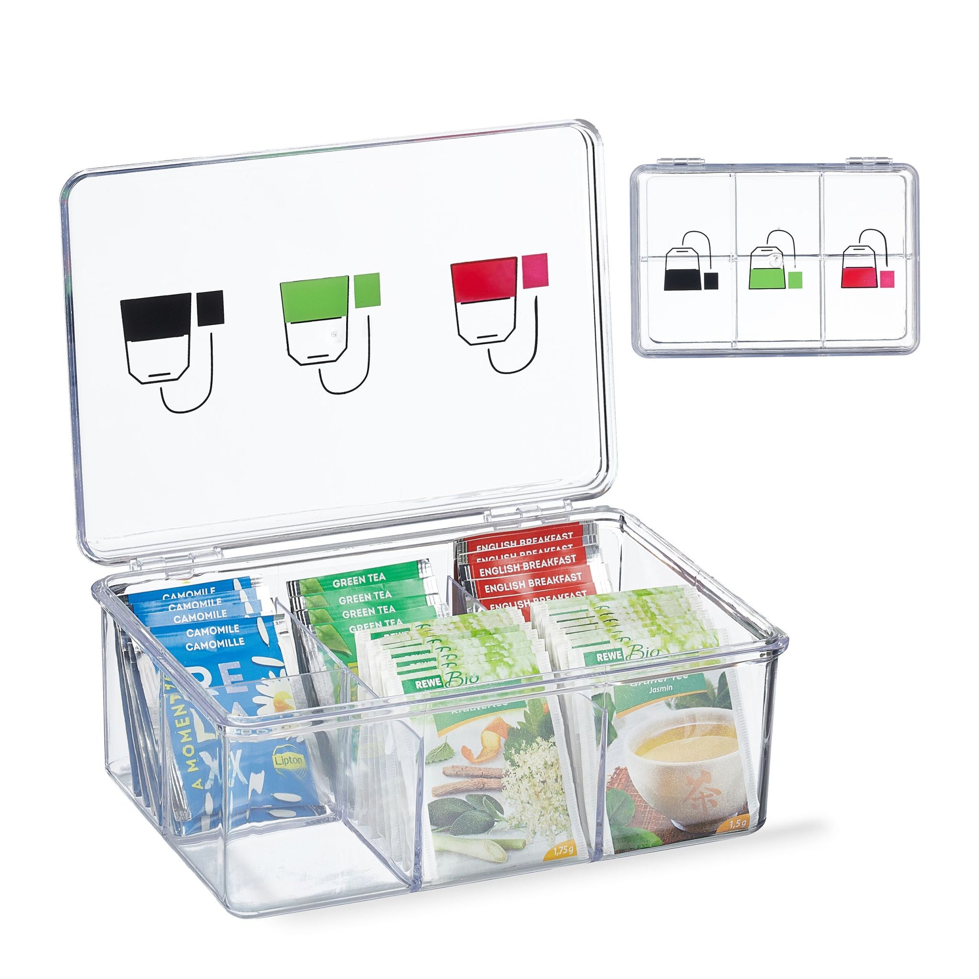 Teebox mit 6 Fächern Grün-Rot-Transparent von Relaxdays