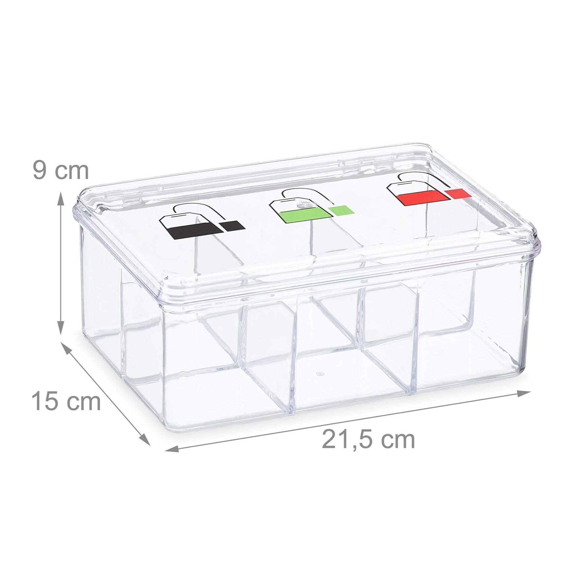 Teebox mit 6 Fächern Grün-Rot-Transparent von Relaxdays