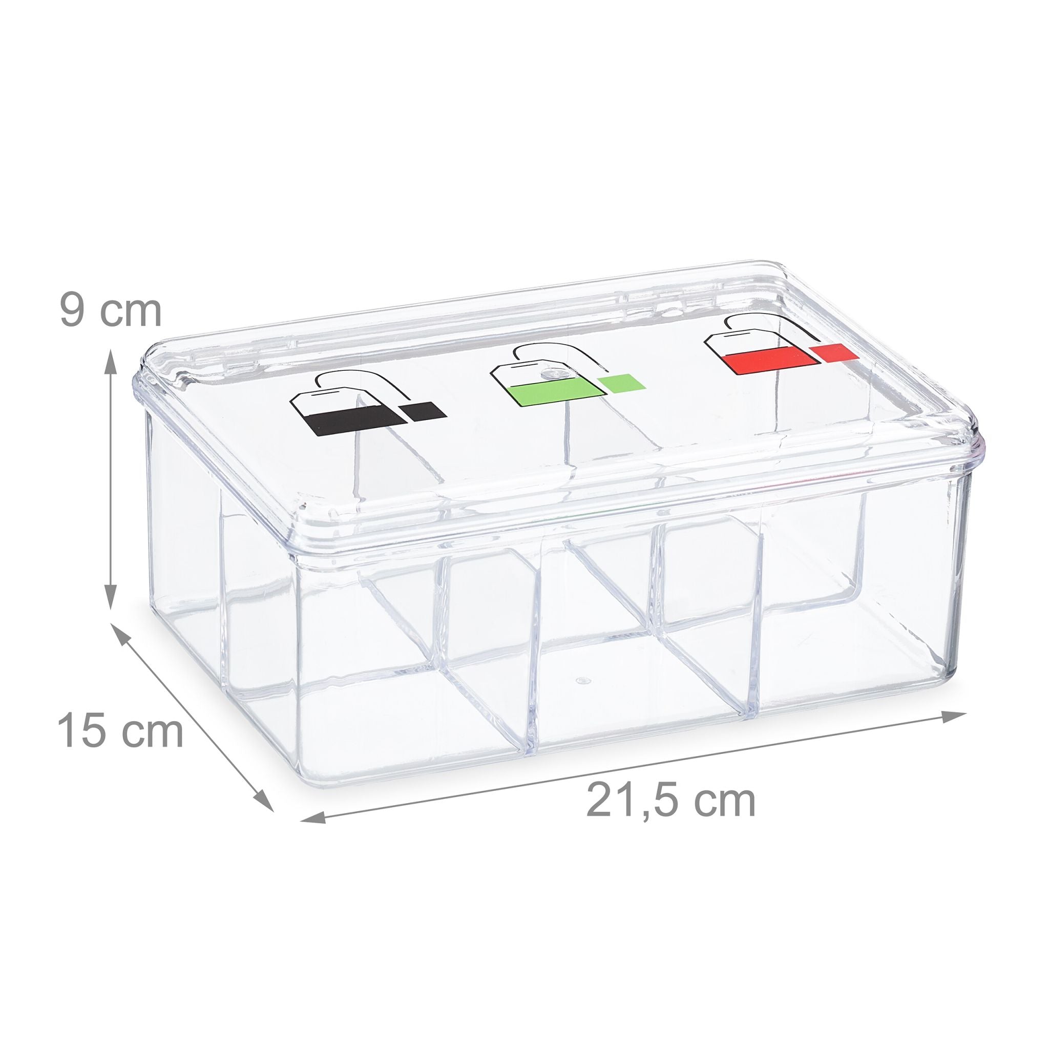 Teebox mit 6 Fächern Grün-Rot-Transparent von Relaxdays