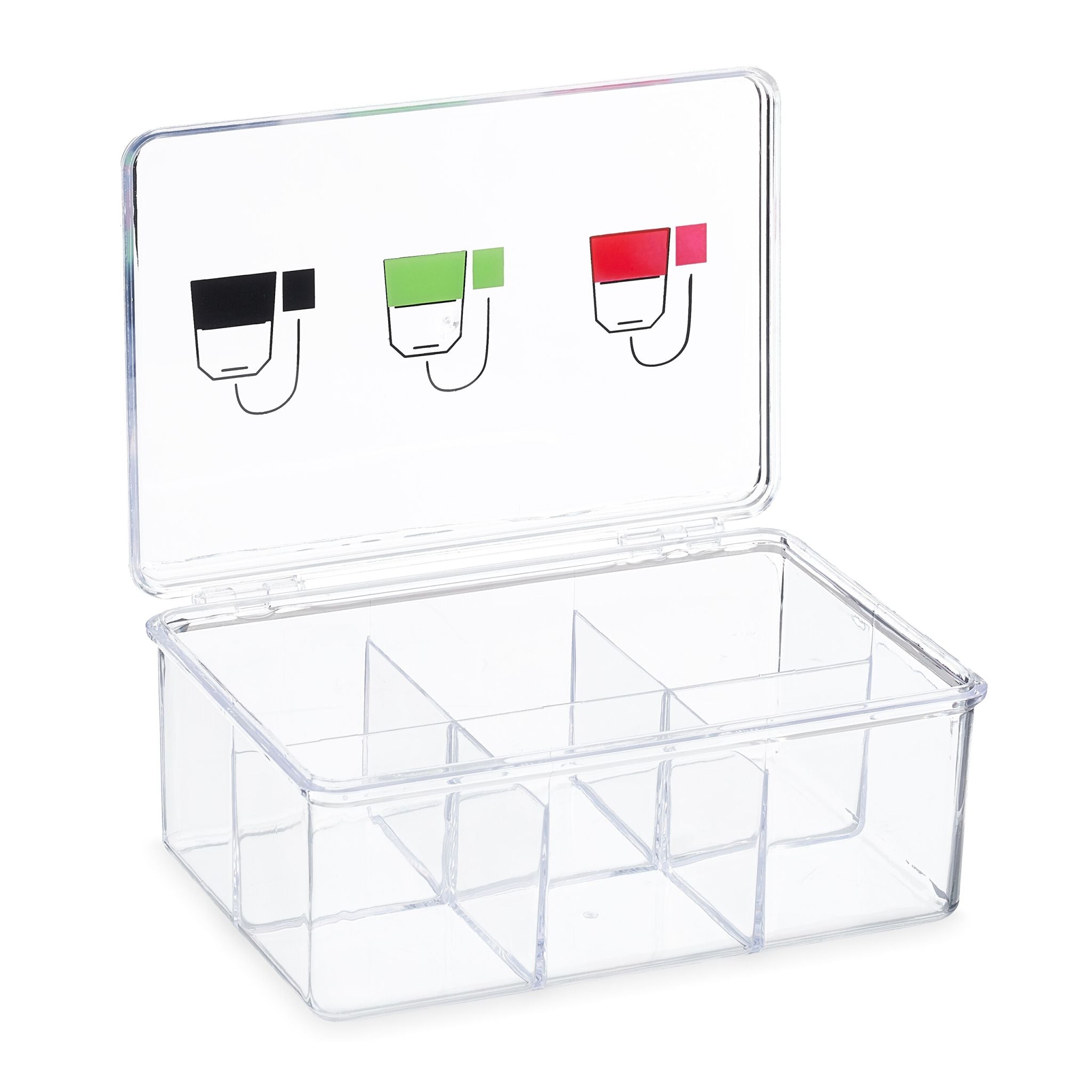 Teebox mit 6 Fächern Grün-Rot-Transparent von Relaxdays