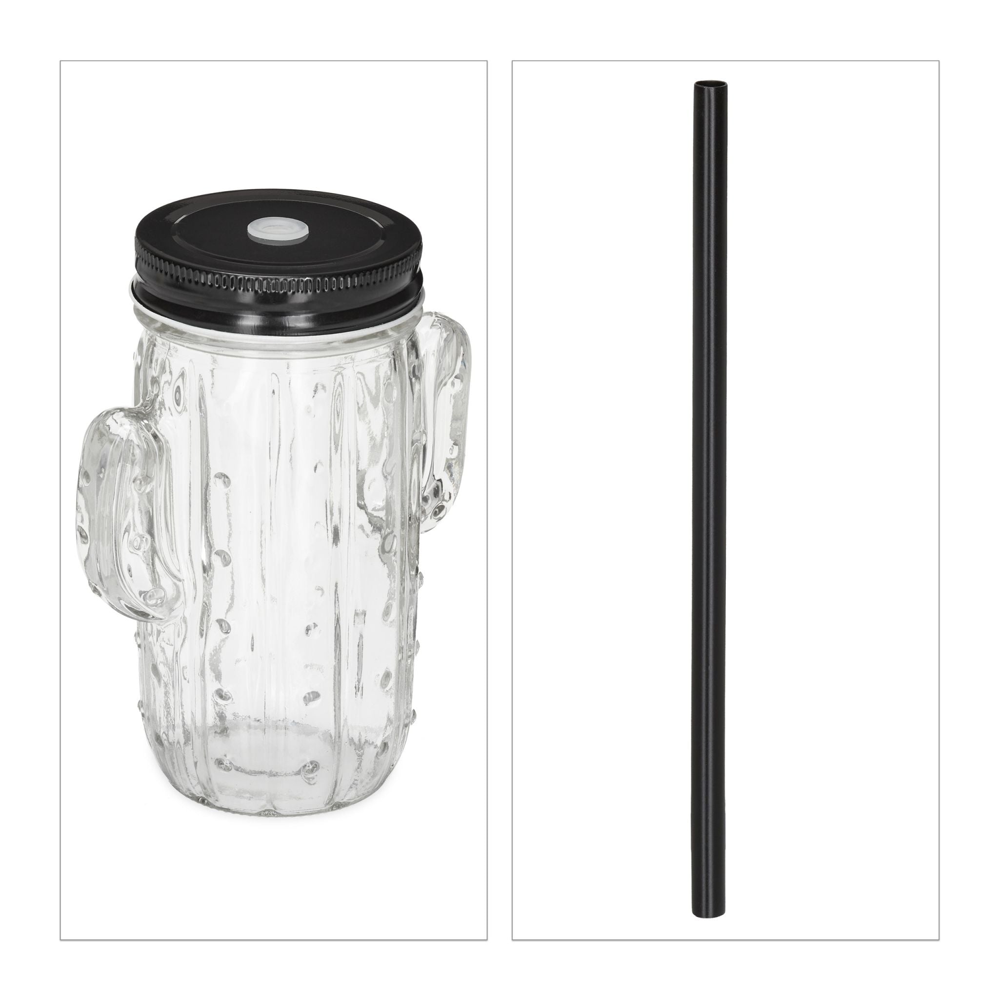 Trinkgläser Kaktus mit Strohhalm 8er-Set Schwarz-Transparent von Relaxdays