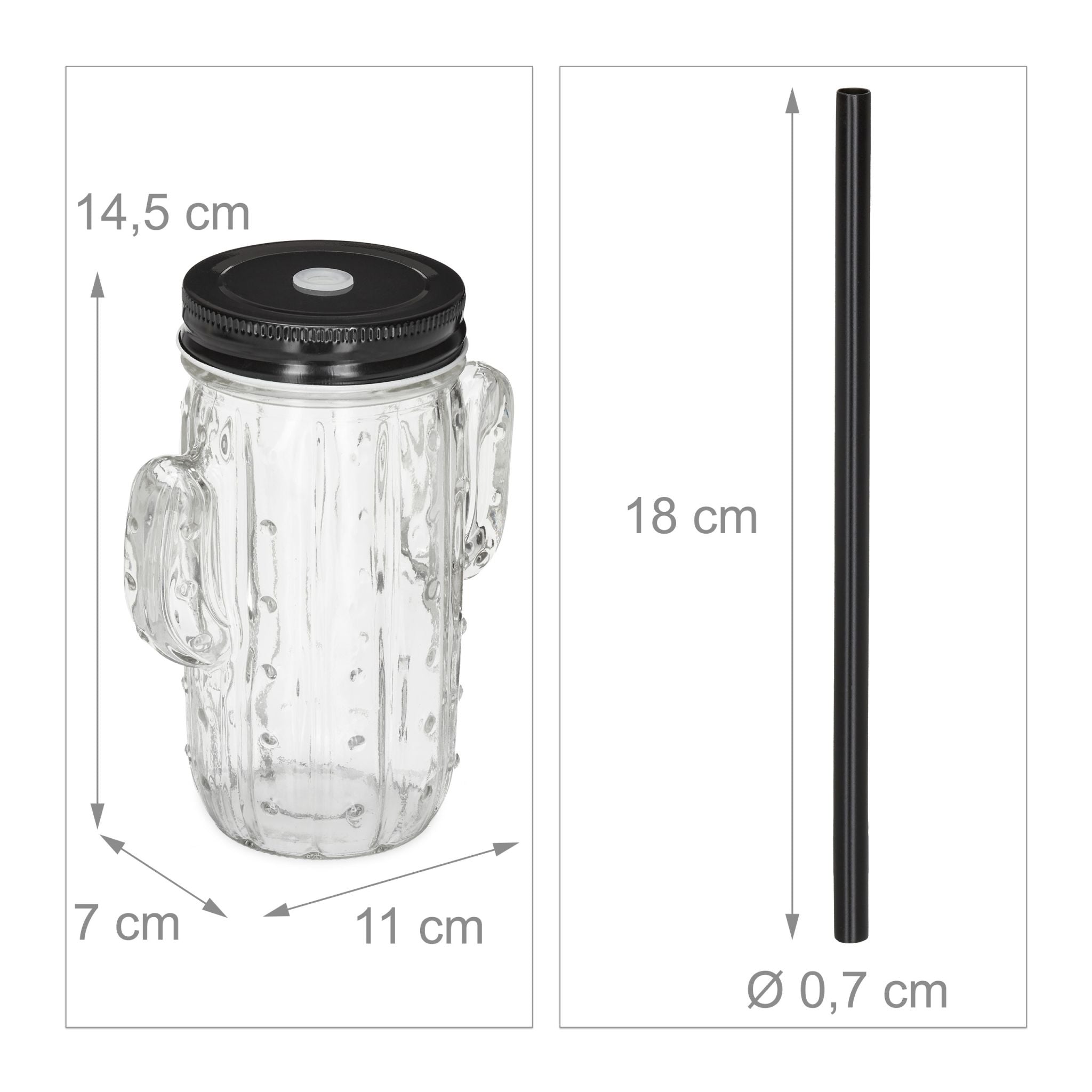 Trinkgläser Kaktus mit Strohhalm 8er-Set Schwarz-Transparent von Relaxdays