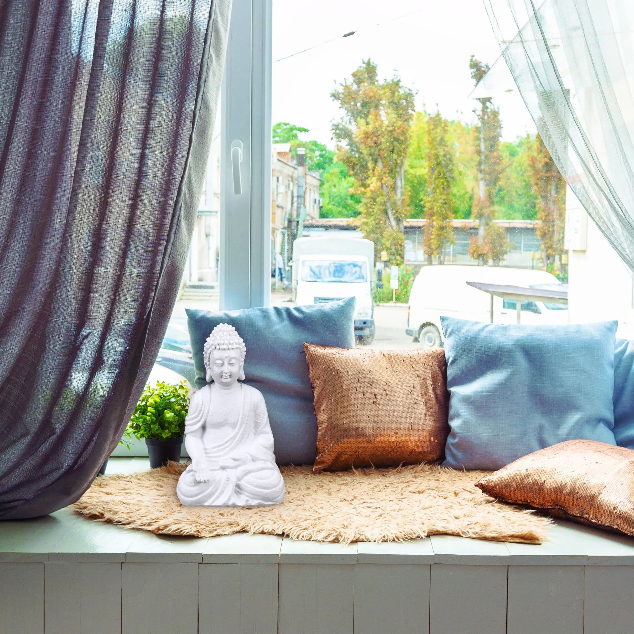 Buddha Figur 30cm Weiss von Relaxdays