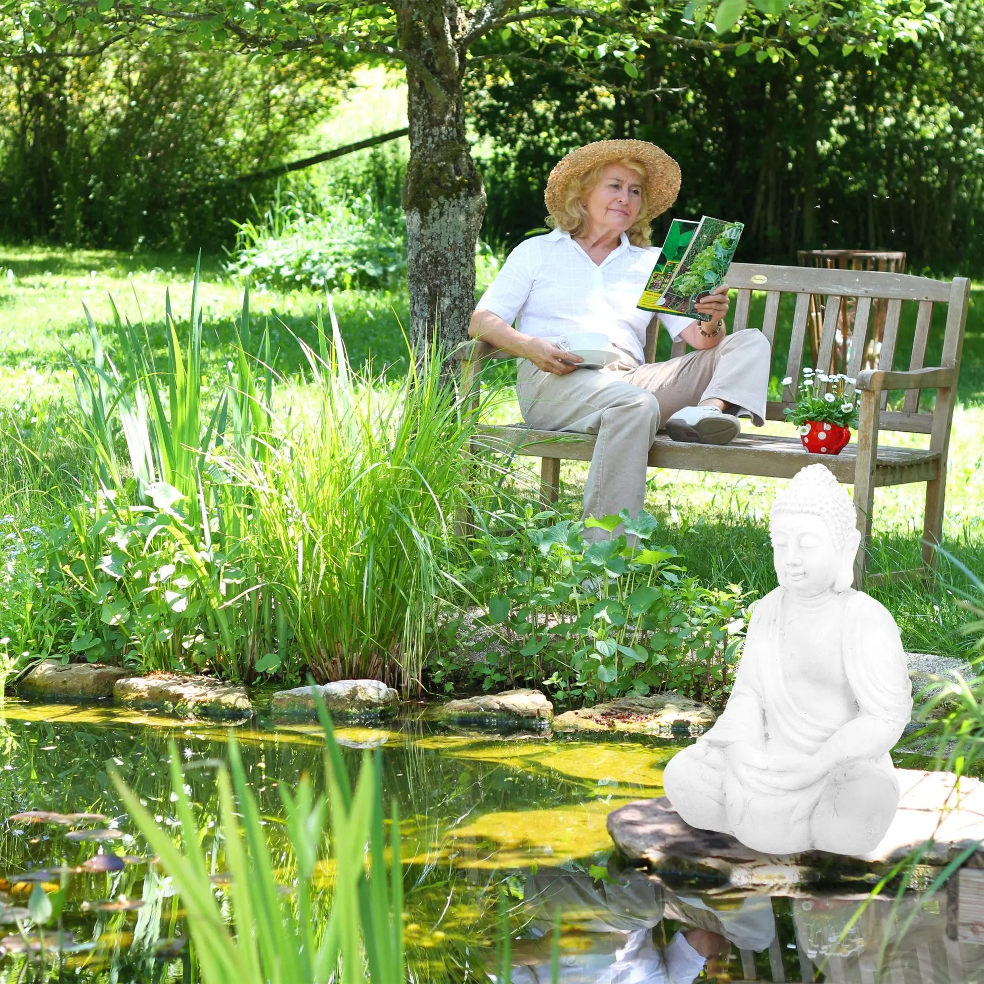 Buddha Figur 70cm Weiss von Relaxdays