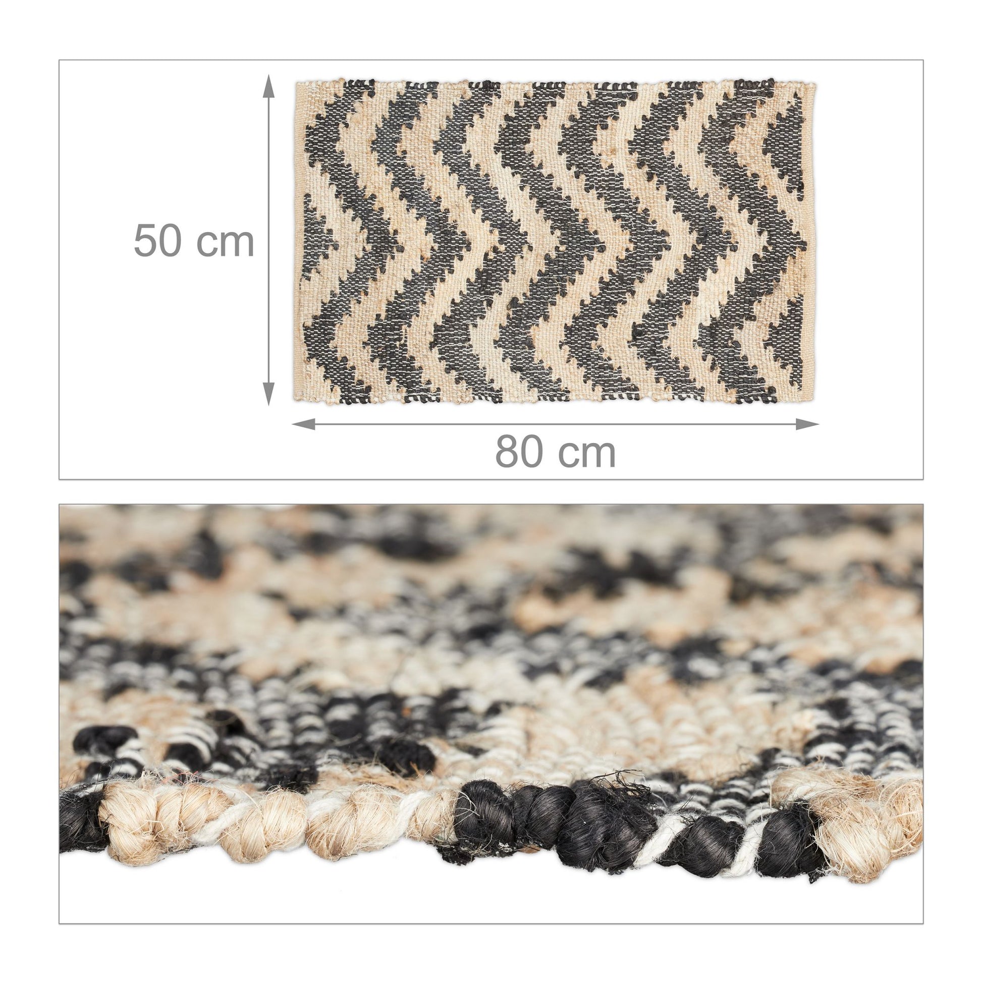 Läufer Zickzack 50 x 80cm Beige-Schwarz von guteszeug.ch