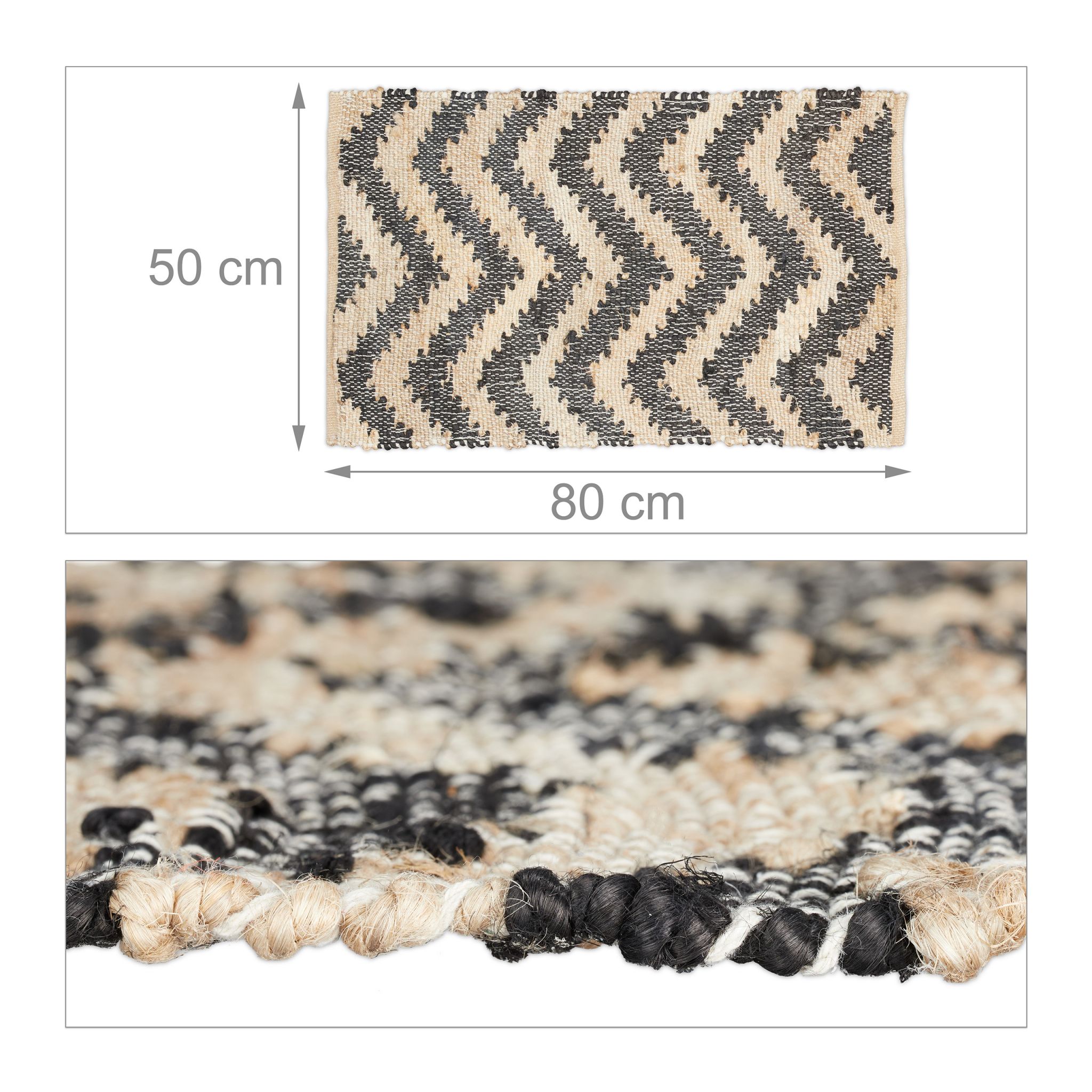 Läufer Zickzack 50 x 80cm Beige-Schwarz von guteszeug.ch