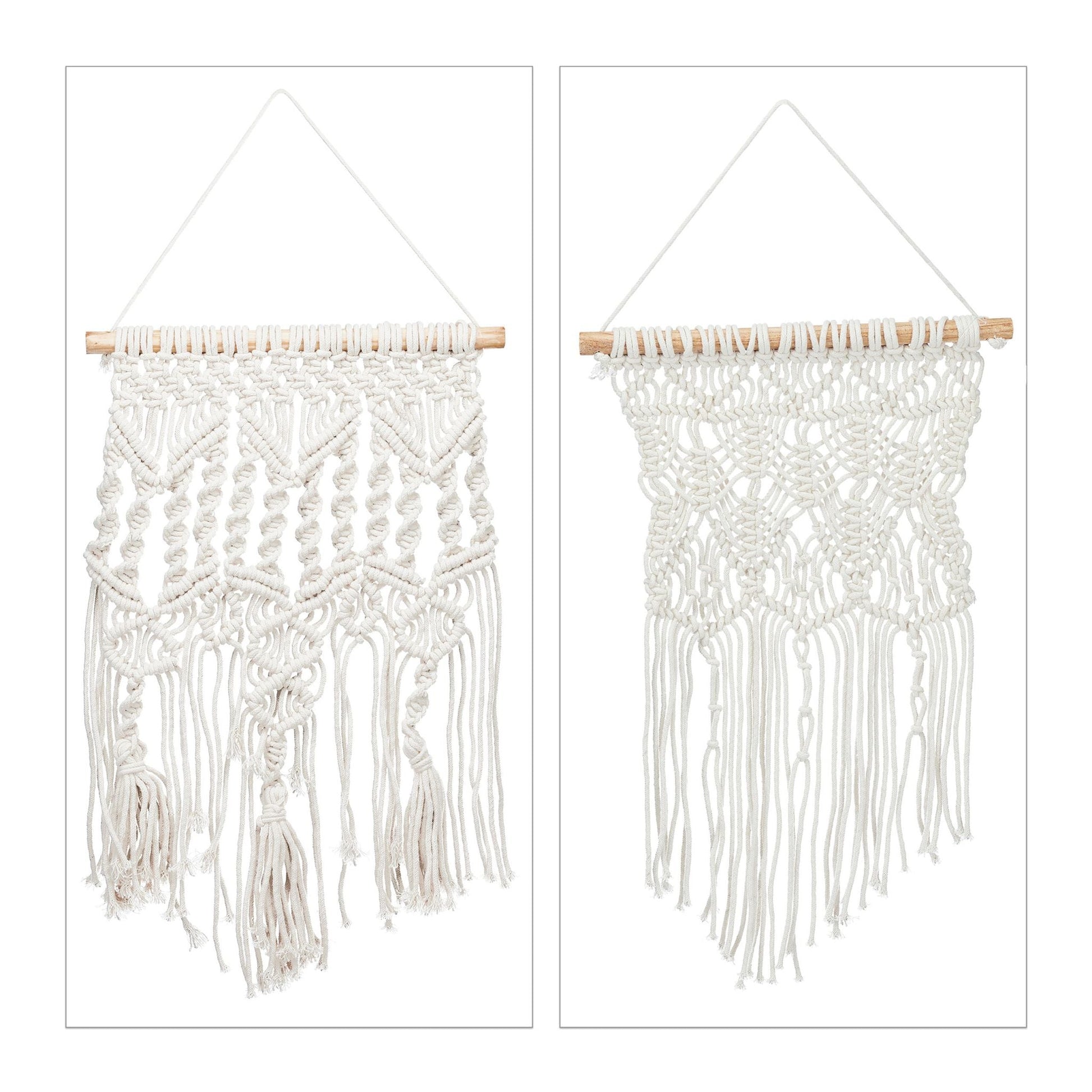 Makramee Wandbehang 2er-Set Creme-Hellbraun von Relaxdays