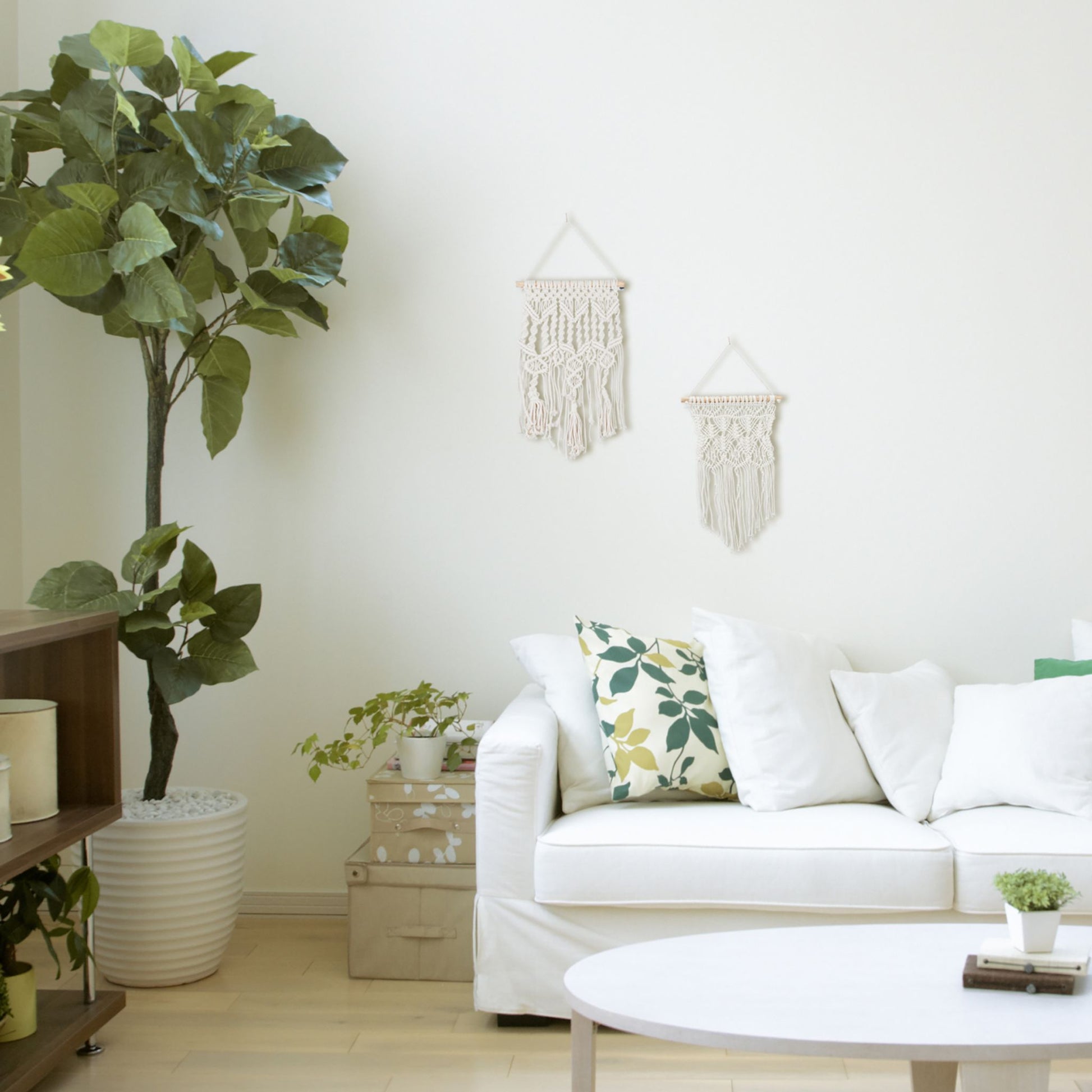 Makramee Wandbehang 2er-Set Creme-Hellbraun von Relaxdays