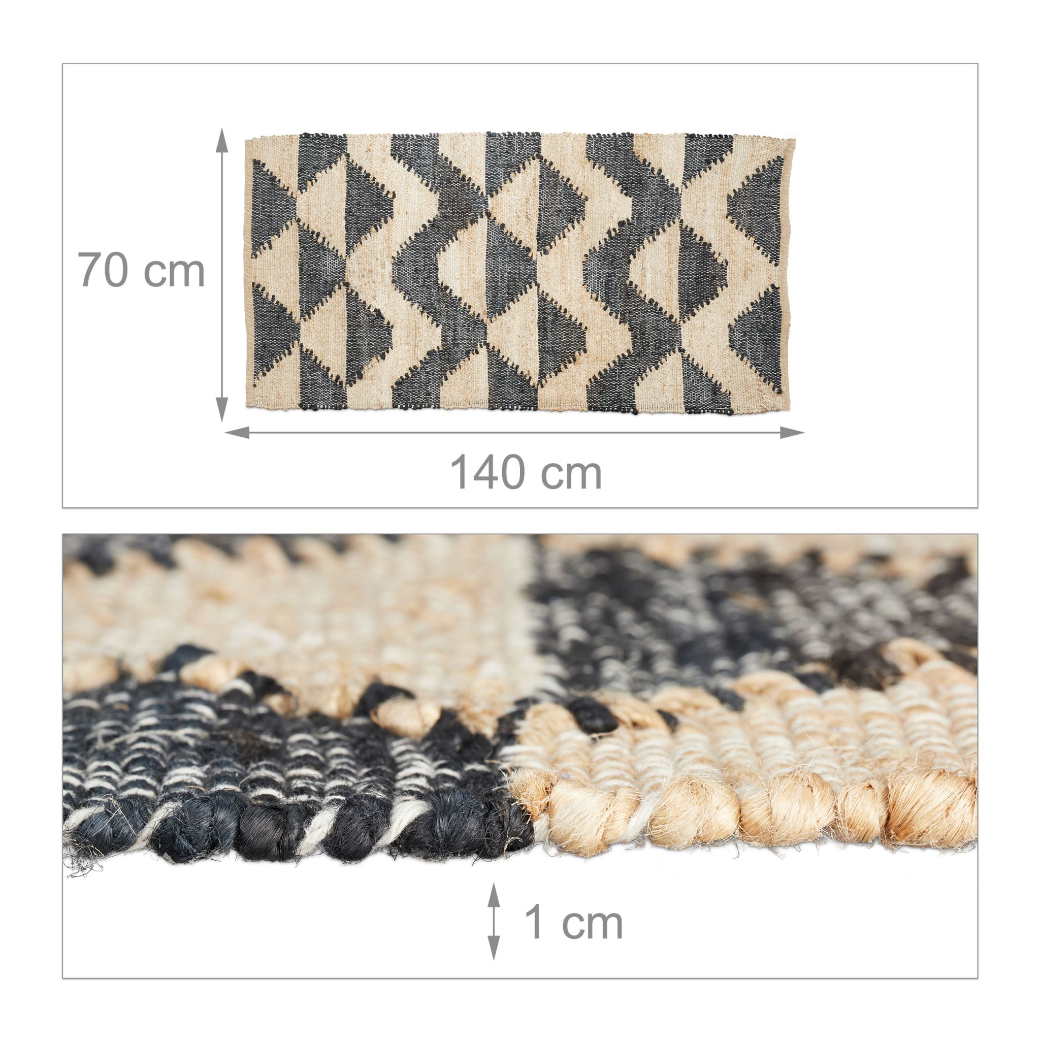 Läufer Zick-Zack 70 x 140cm Beige-Schwarz von guteszeug.ch