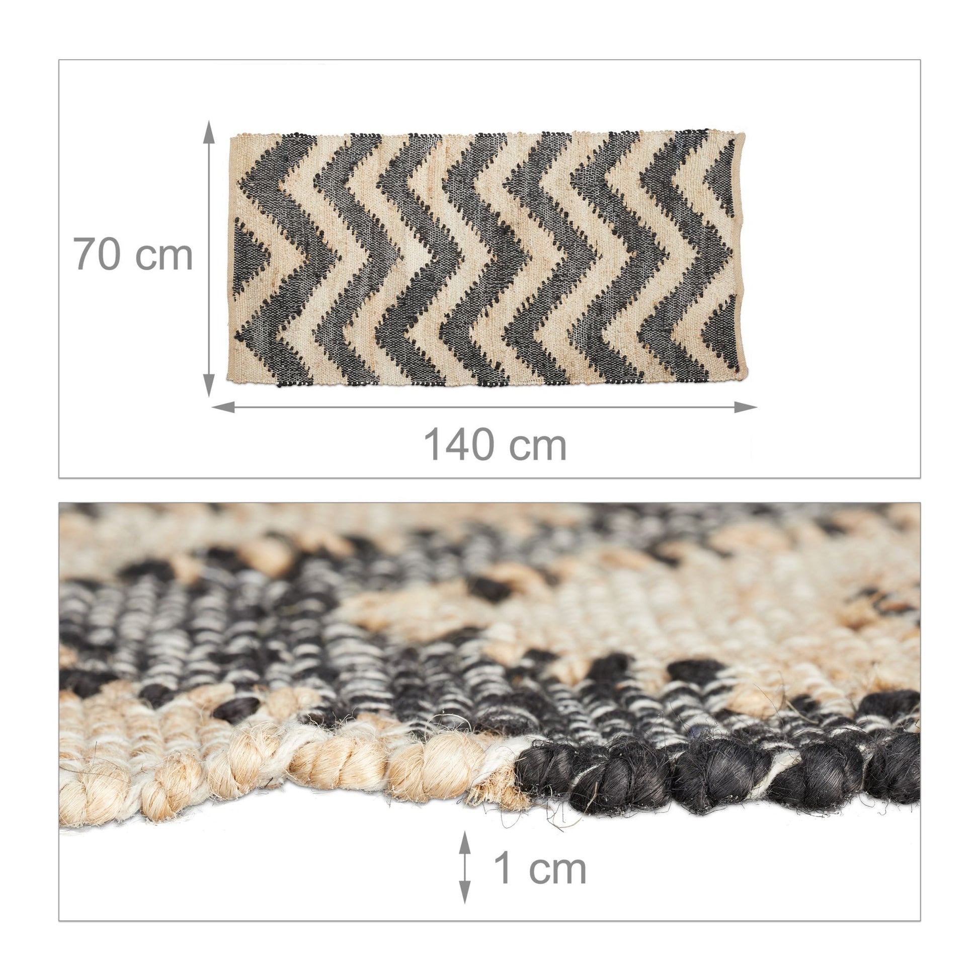 Läufer Zick-Zack 70 x 140cm Beige-Schwarz von guteszeug.ch