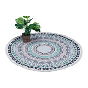 Runder Teppich mit Mandala-Design Creme-Grün-Schwarz von guteszeug.ch