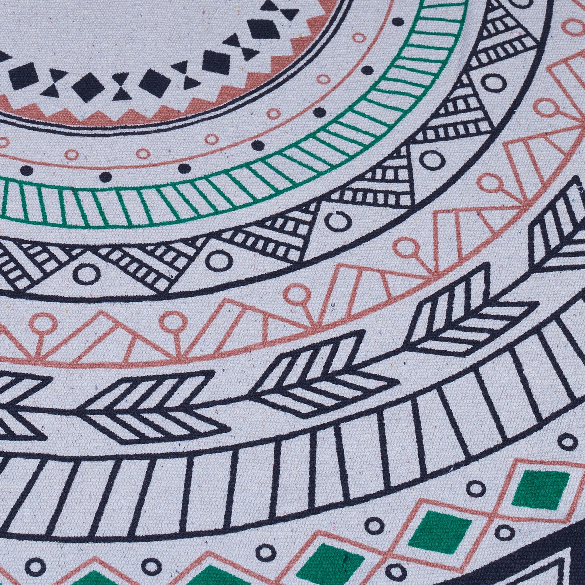 Runder Teppich mit Mandala-Design Creme-Grün-Schwarz von guteszeug.ch