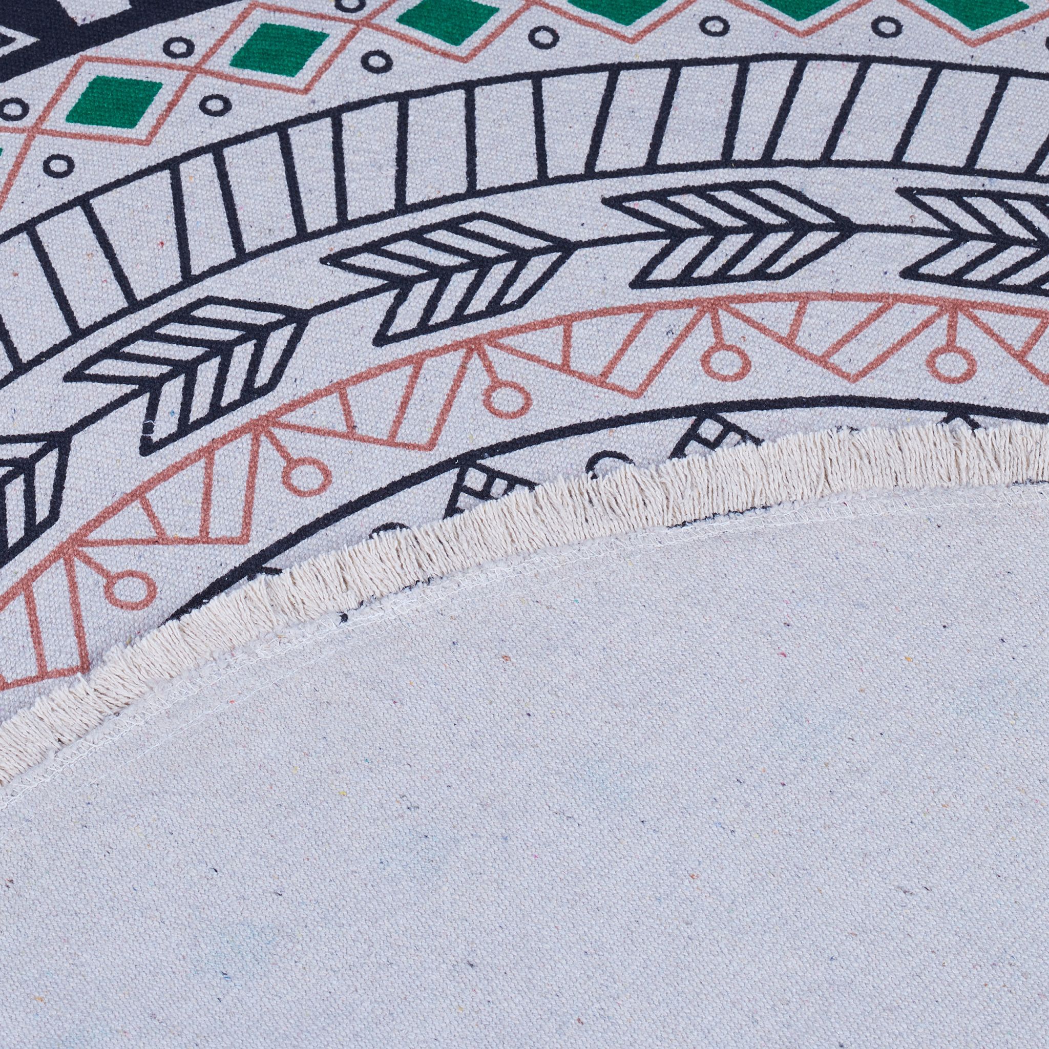 Runder Teppich mit Mandala-Design Creme-Grün-Schwarz von guteszeug.ch