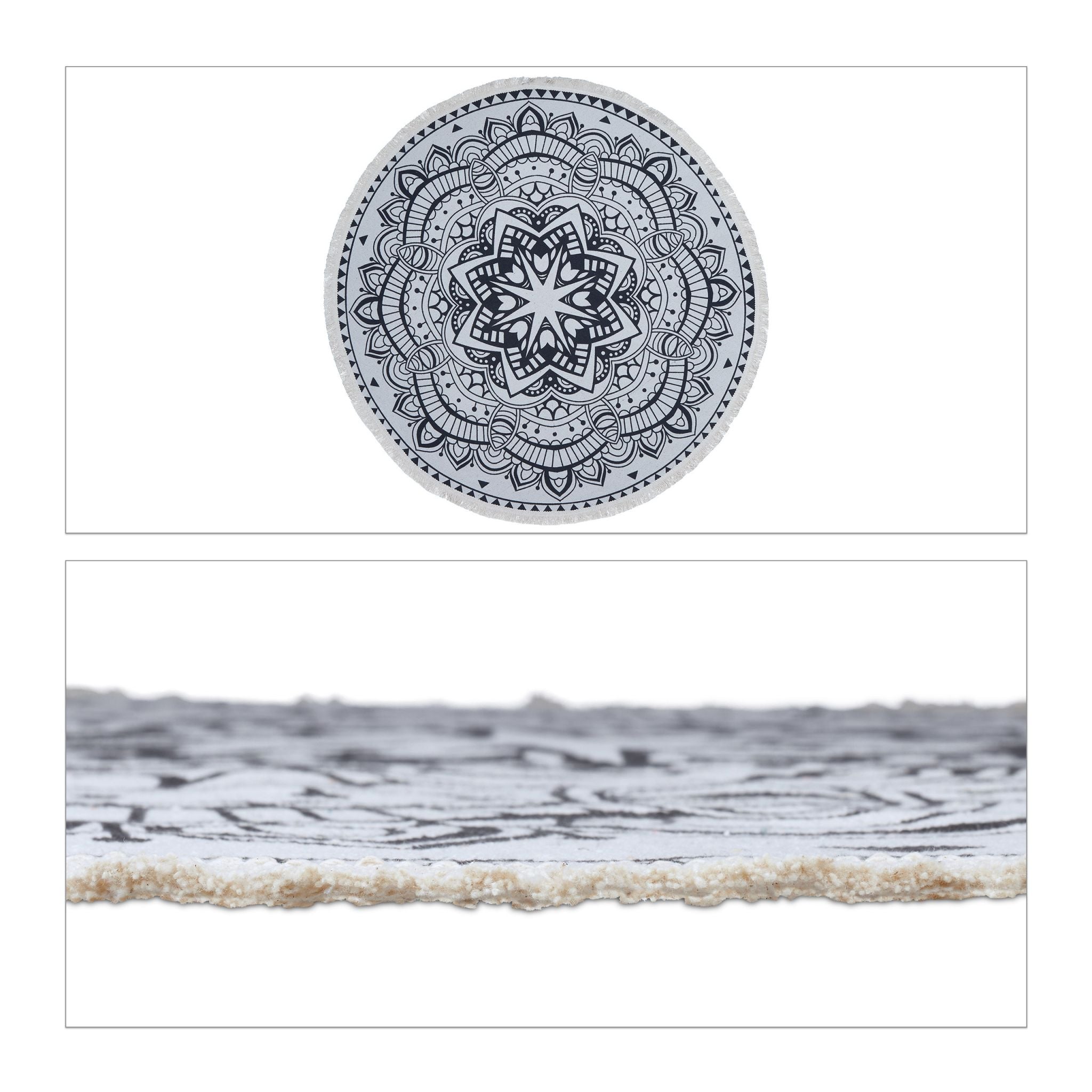 Runder Teppich Mandala-Design Creme-Schwarz von guteszeug.ch