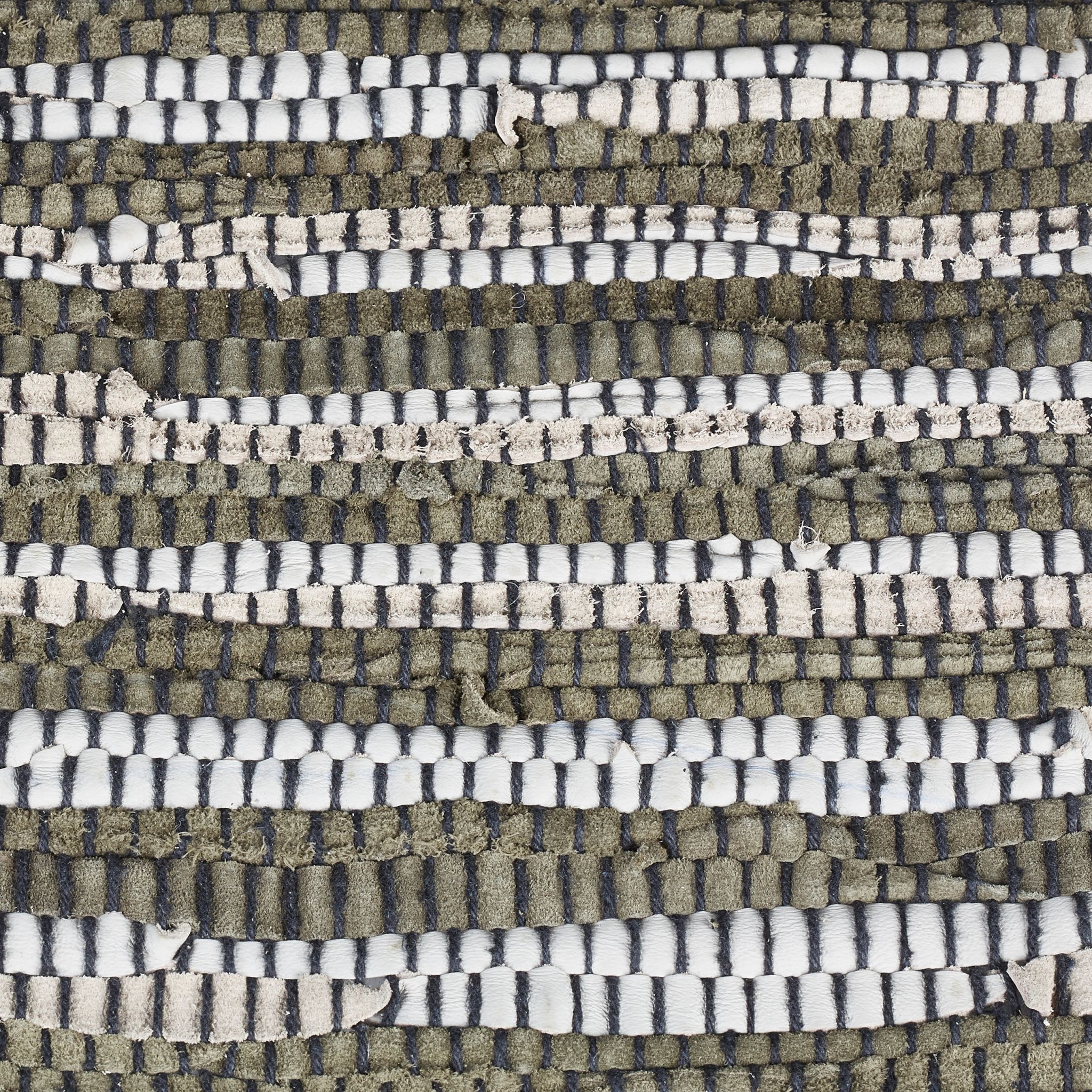 Flickenteppich Leder & Baumwolle Beige-Dunkelgrün-Schwarz von guteszeug.ch