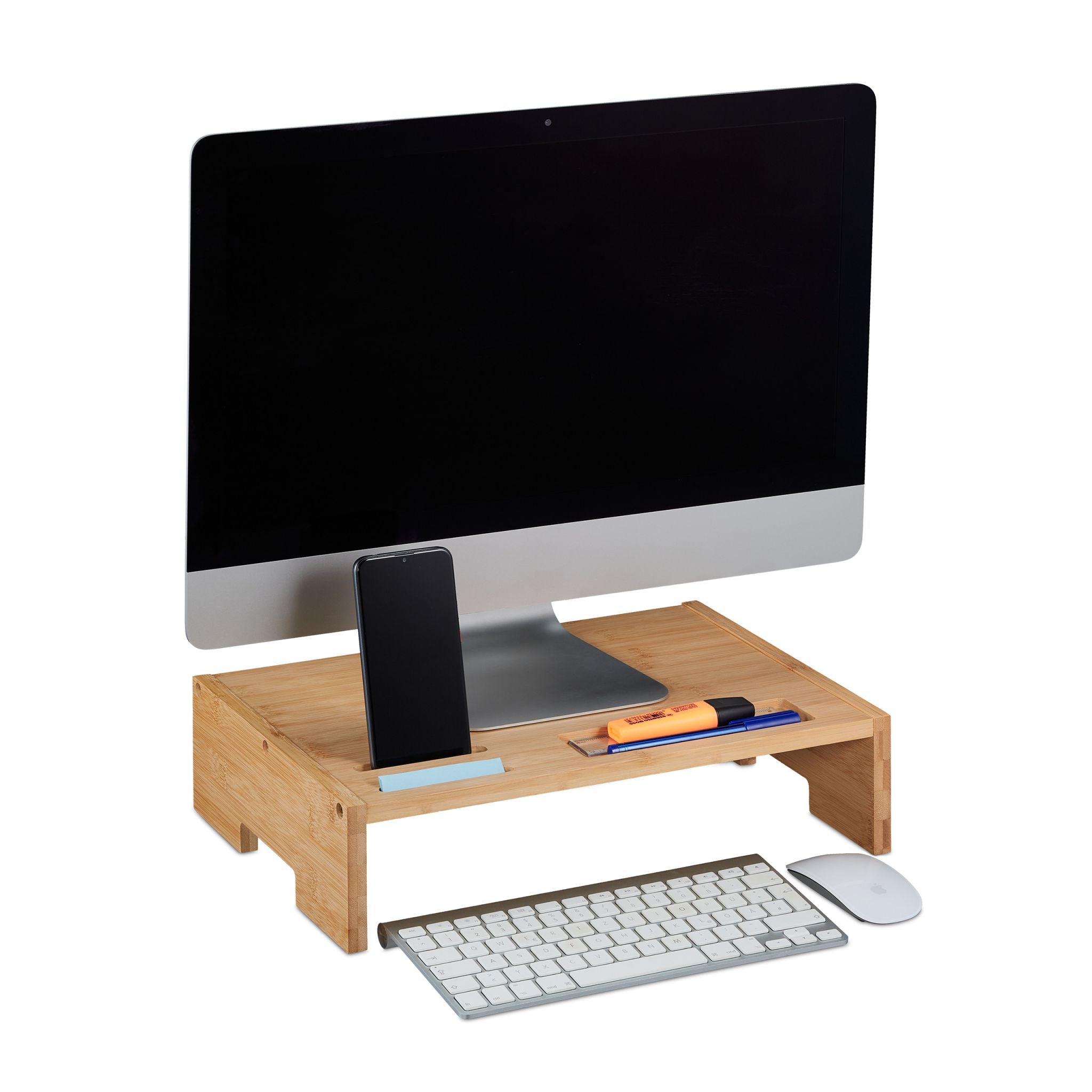 Monitorständer Bambus Hellbraun von Relaxdays