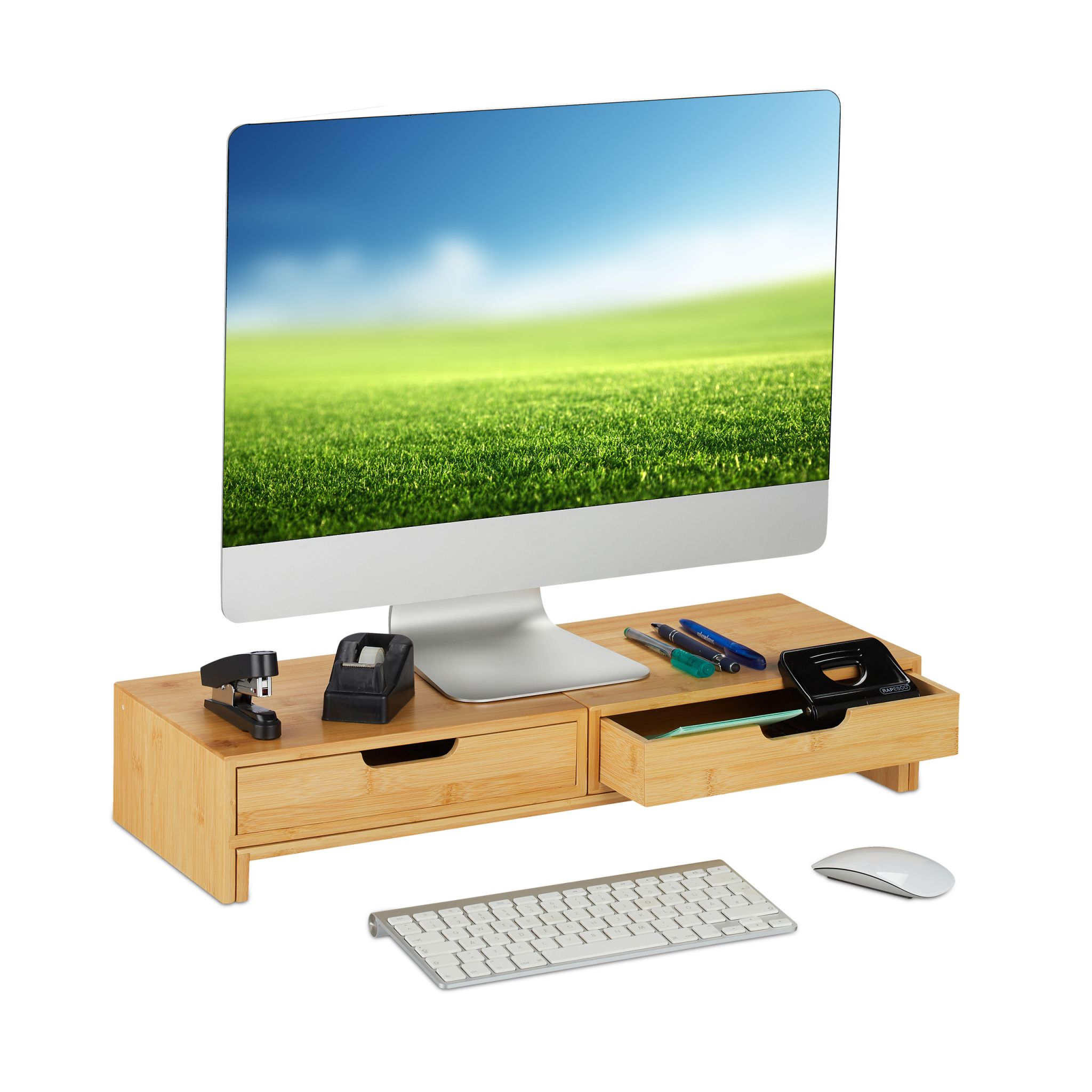 Monitorständer für 2 Monitore Hellbraun von Relaxdays
