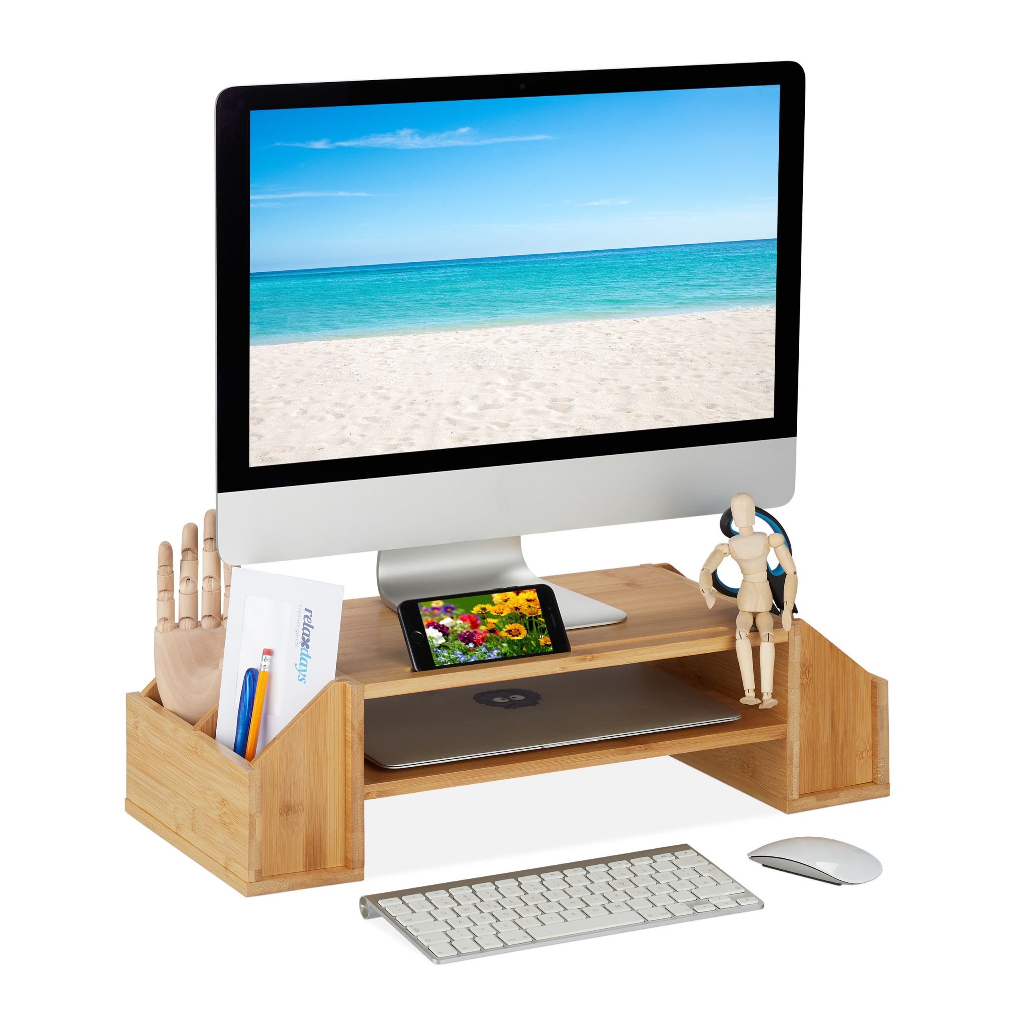 Monitorständer Bambus Hellbraun von Relaxdays