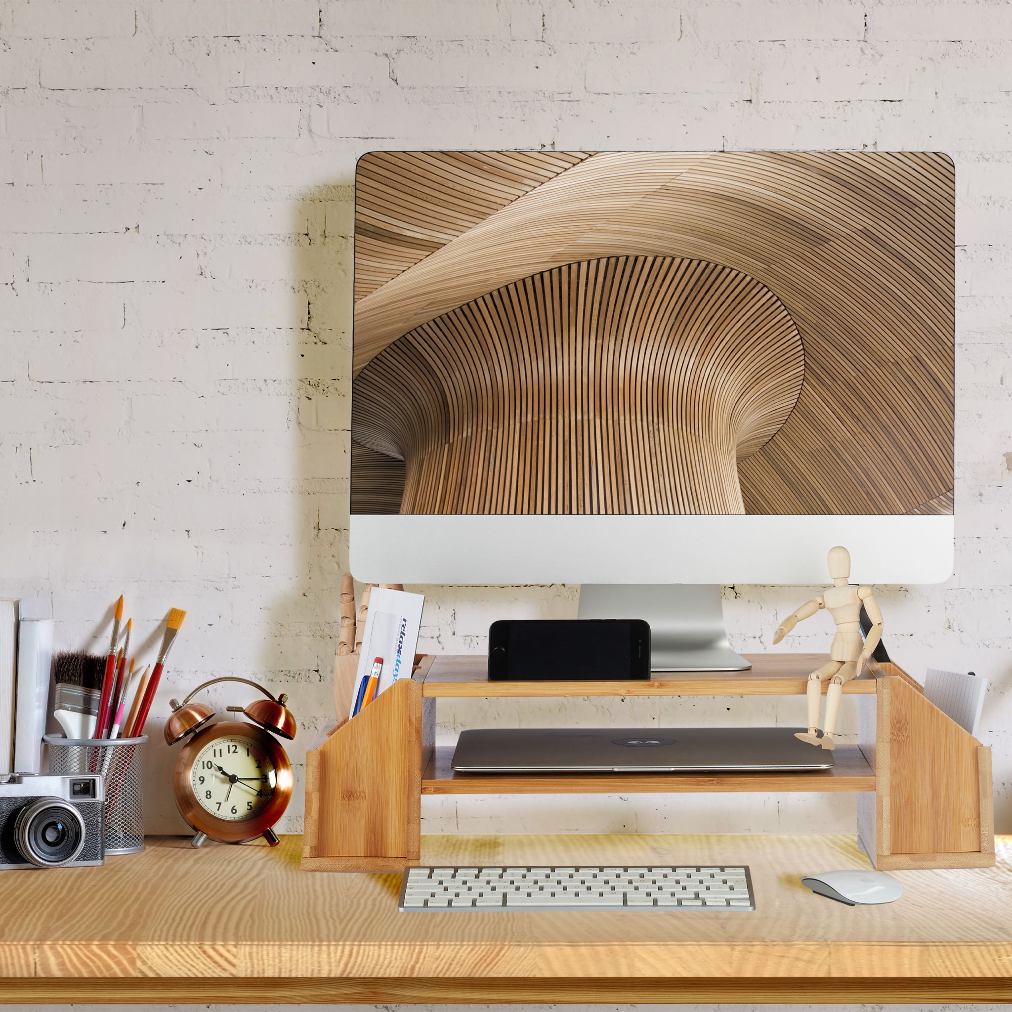 Monitorständer Bambus Hellbraun von Relaxdays