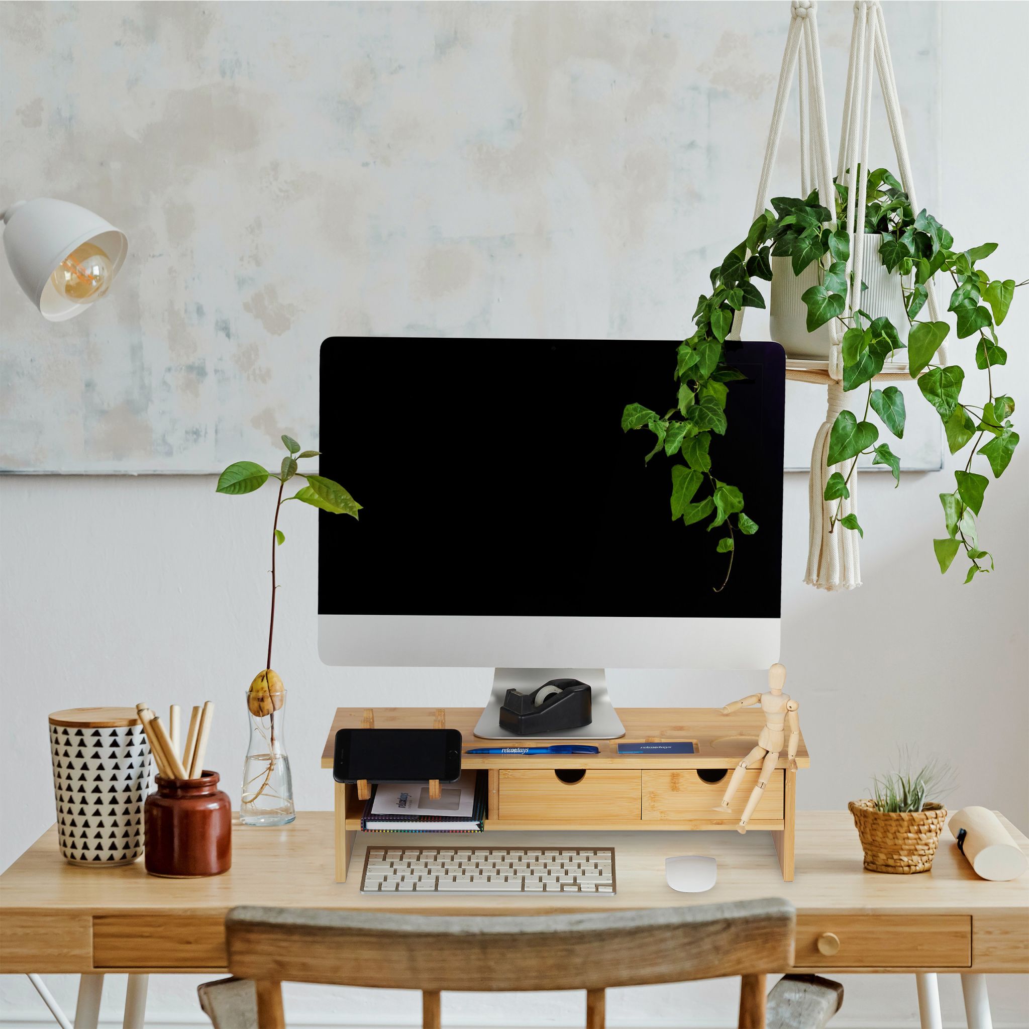 Monitorständer Bambus Hellbraun von Relaxdays