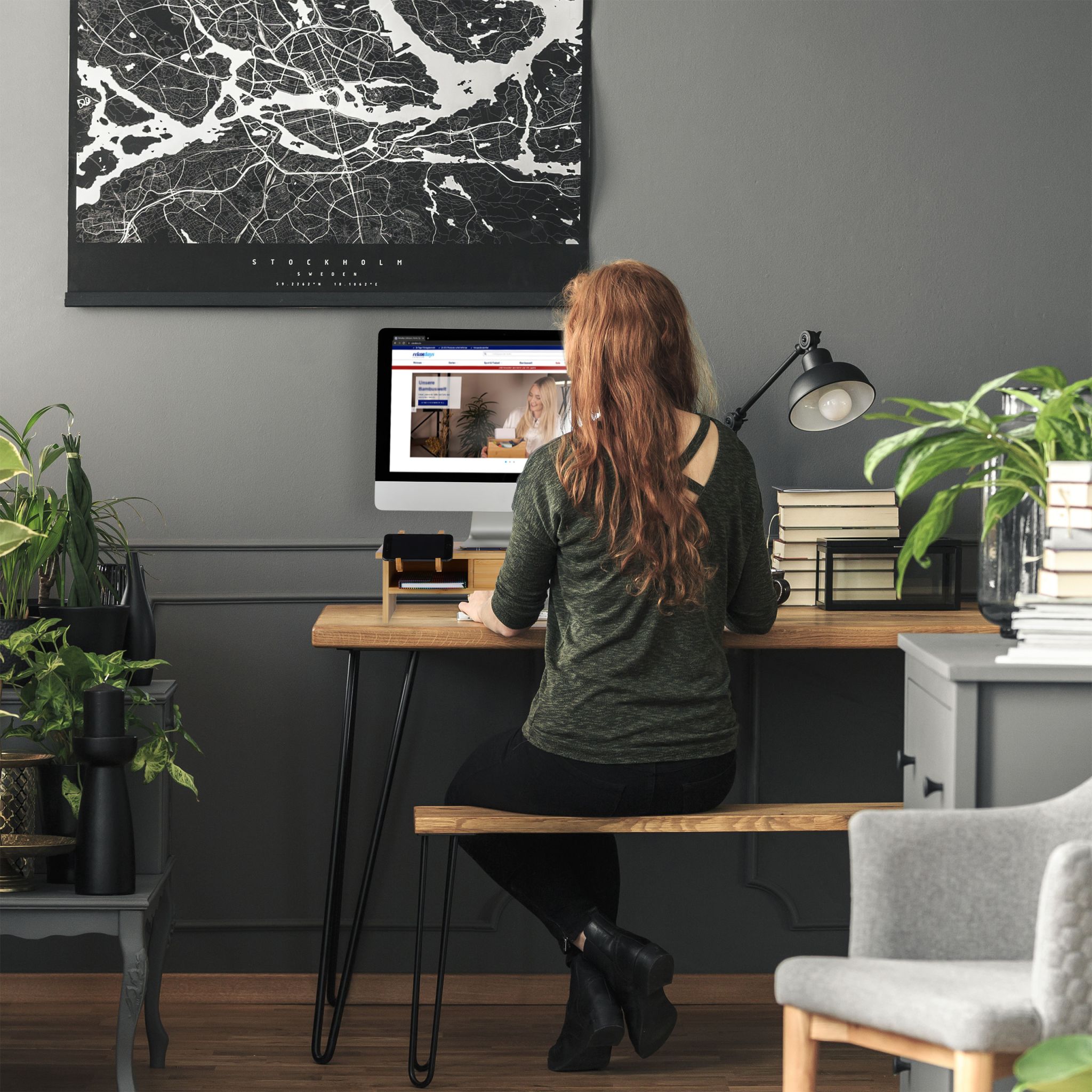 Monitorständer Bambus Hellbraun von Relaxdays
