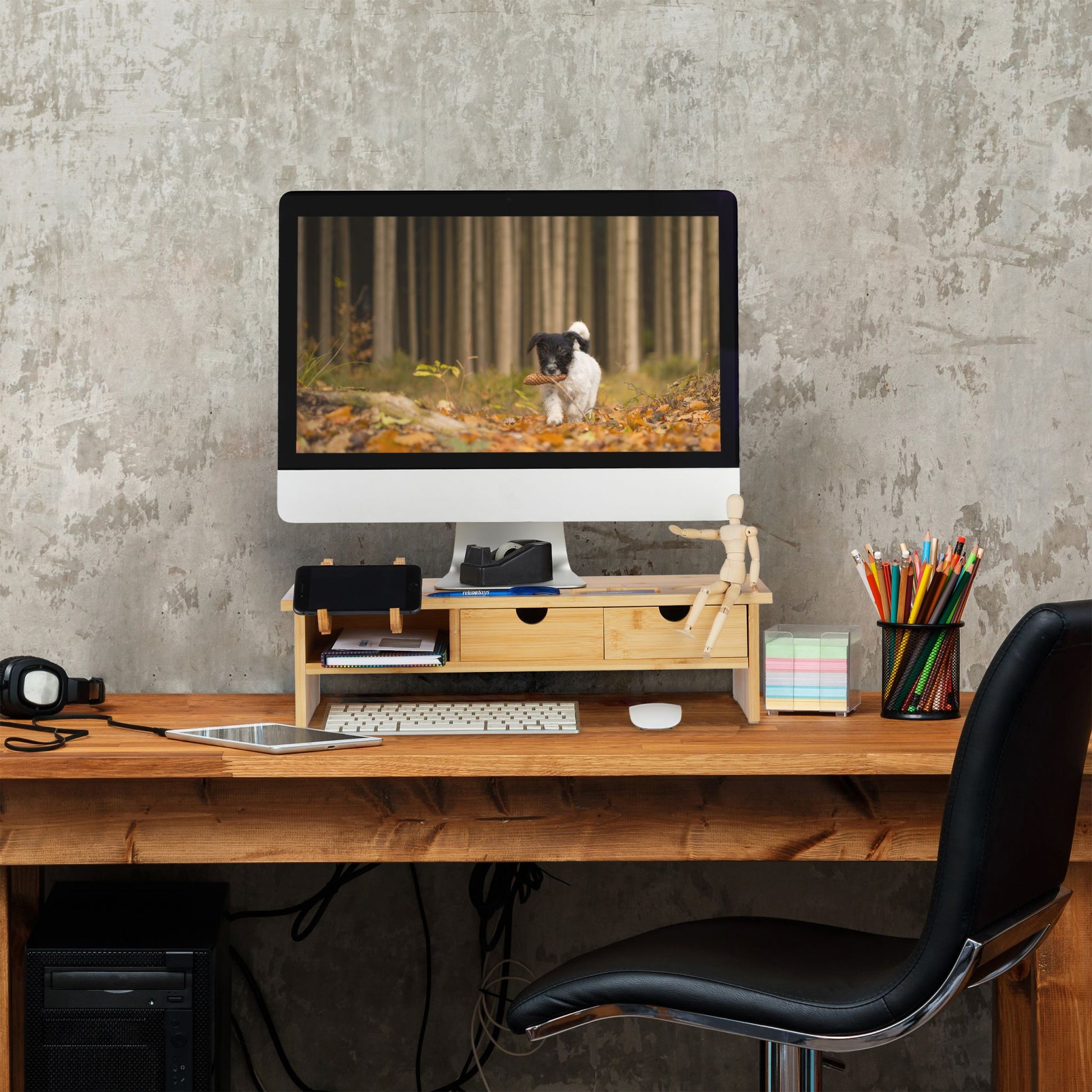 Monitorständer Bambus Hellbraun von Relaxdays