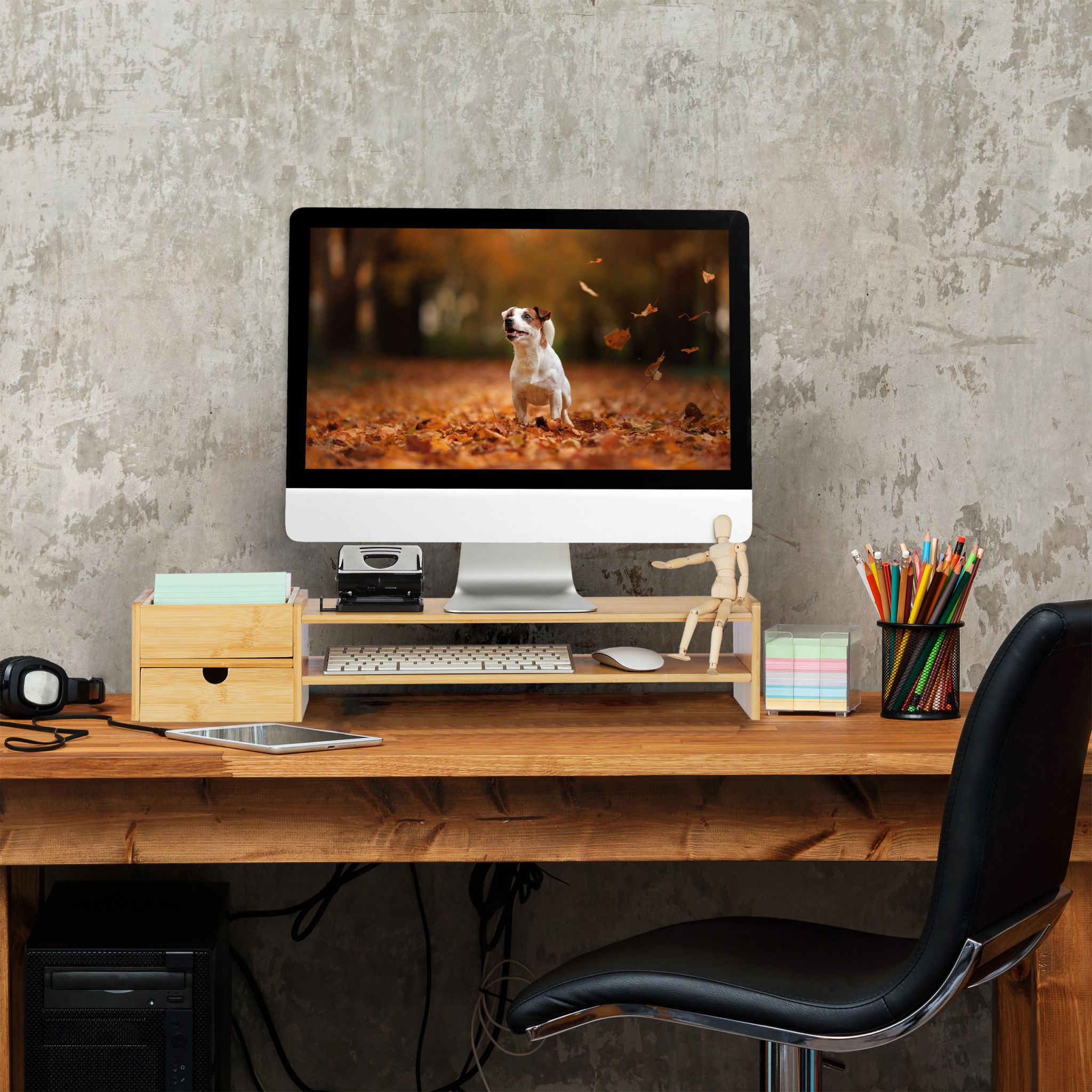 Monitorständer Bambus Hellbraun von Relaxdays