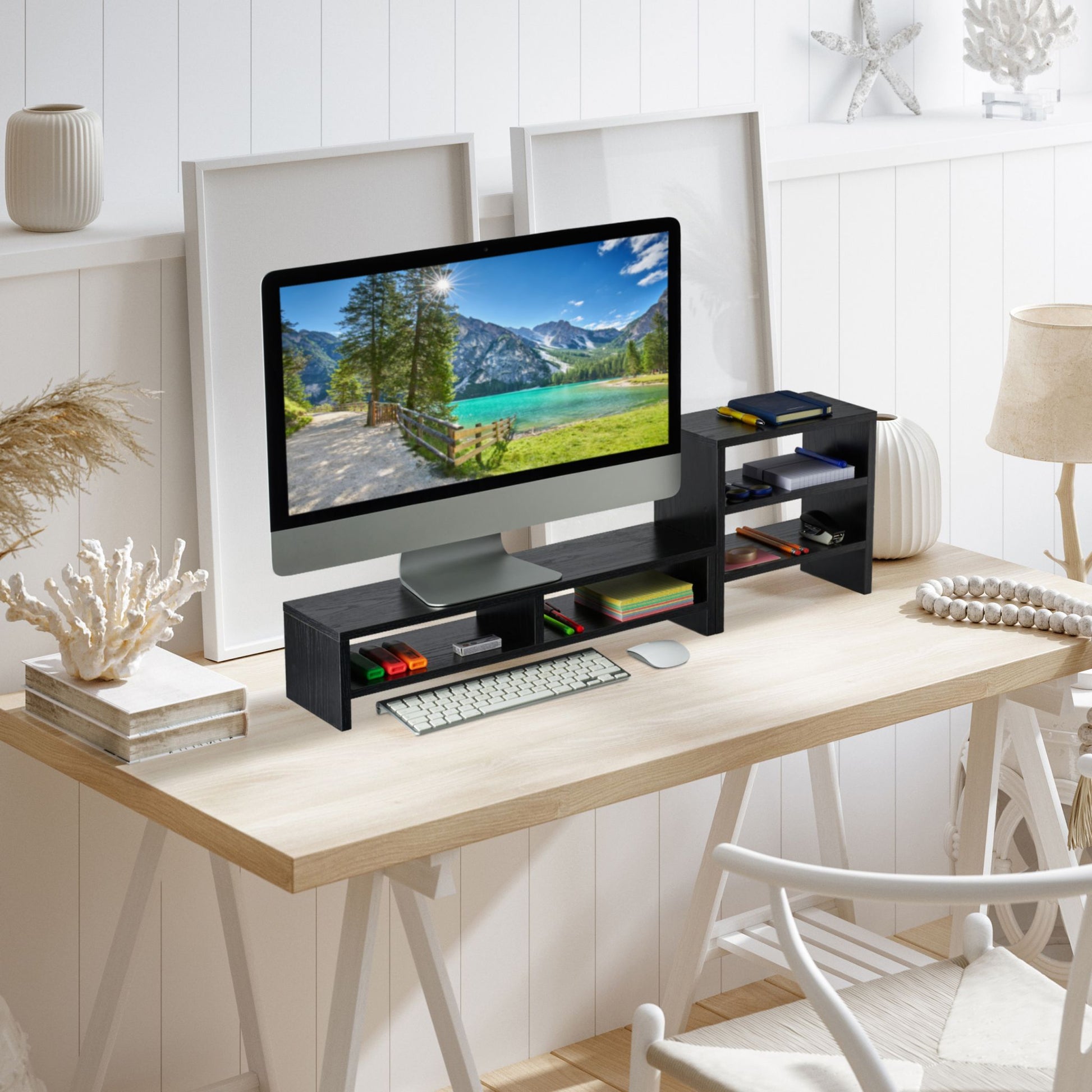 Monitorständer mit Ablagen Schwarz von Relaxdays
