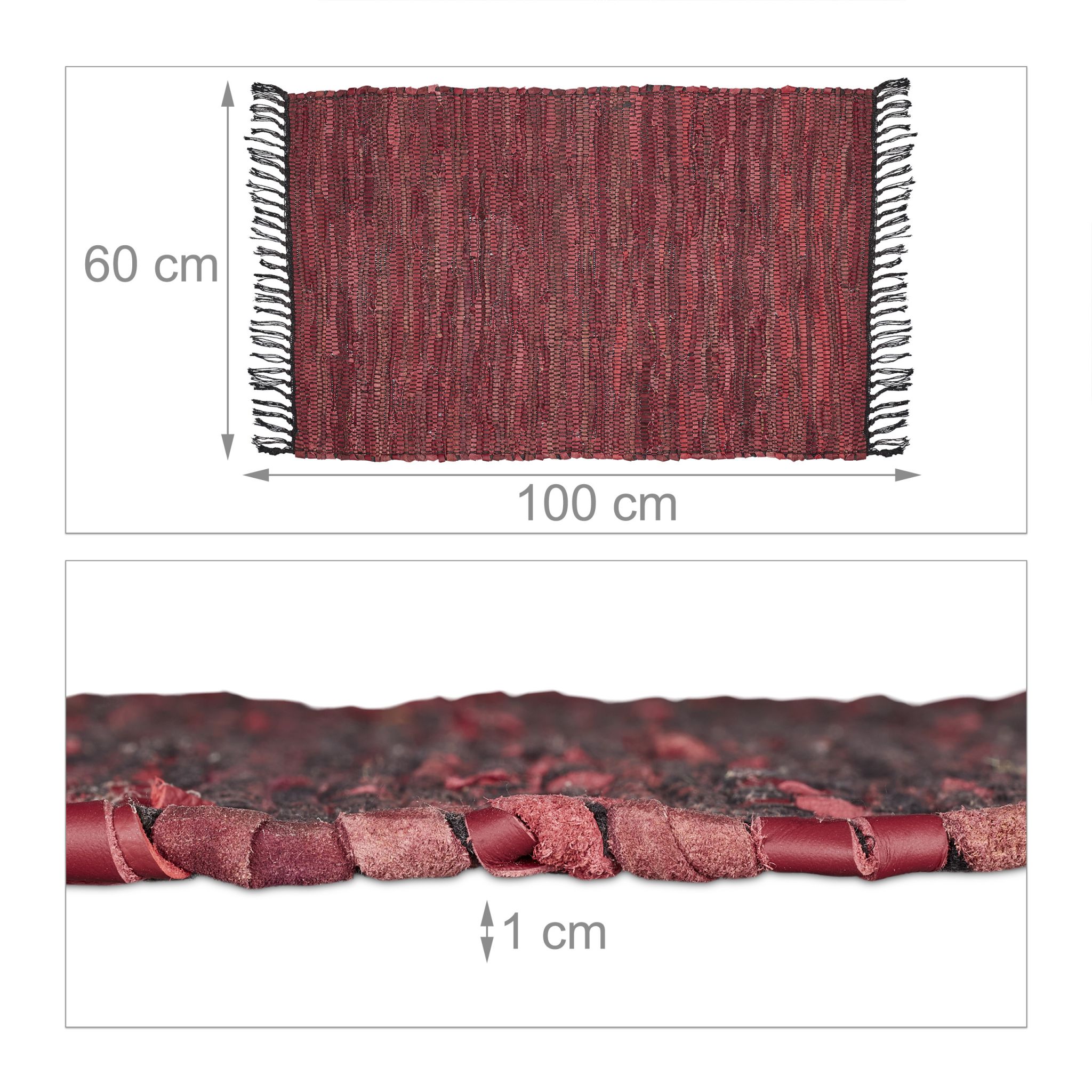 Flickenteppich 60x100cm Dunkelrot-Rot-Schwarz von guteszeug.ch