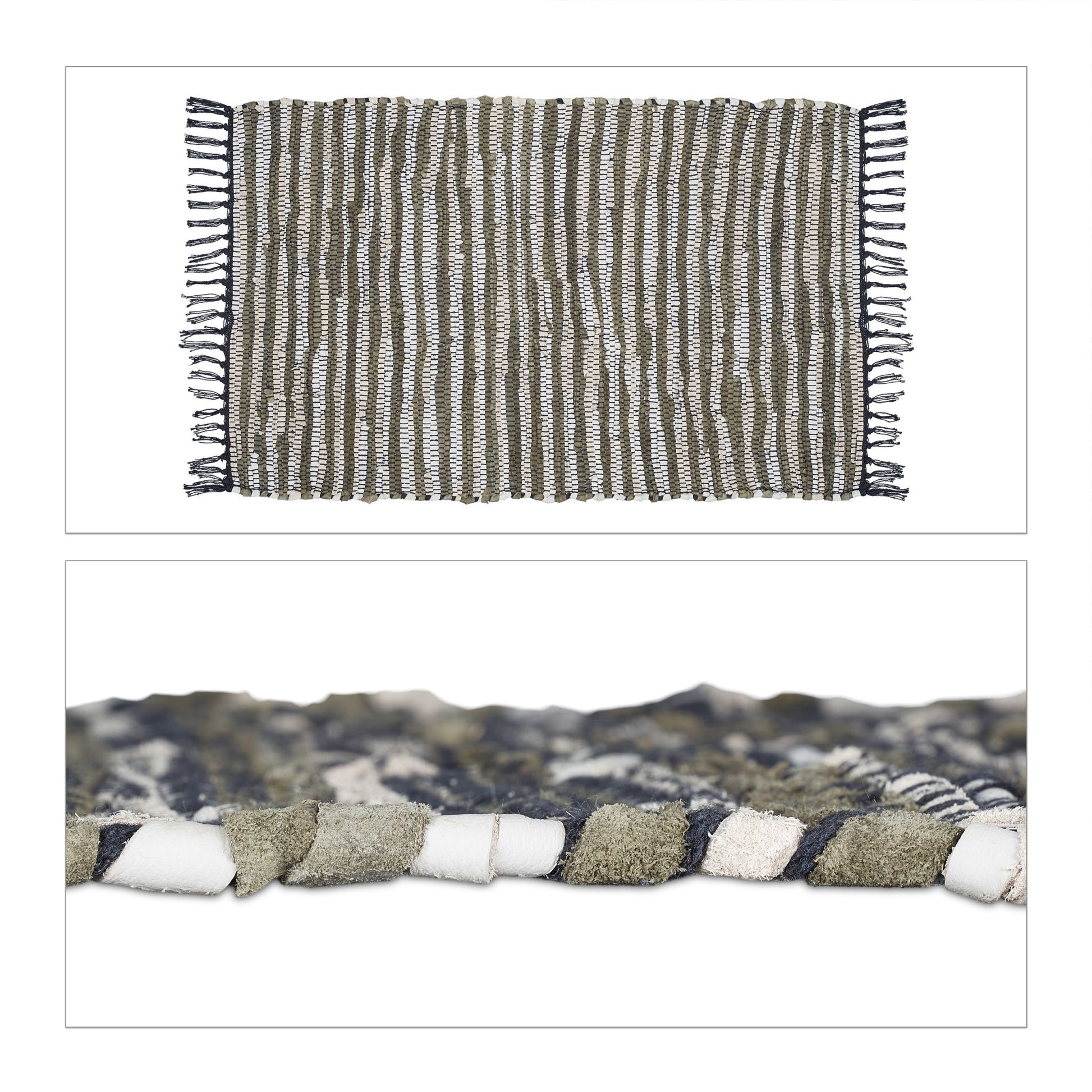 Flickenteppich 60x100cm Beige-Dunkelgrün-Schwarz von guteszeug.ch