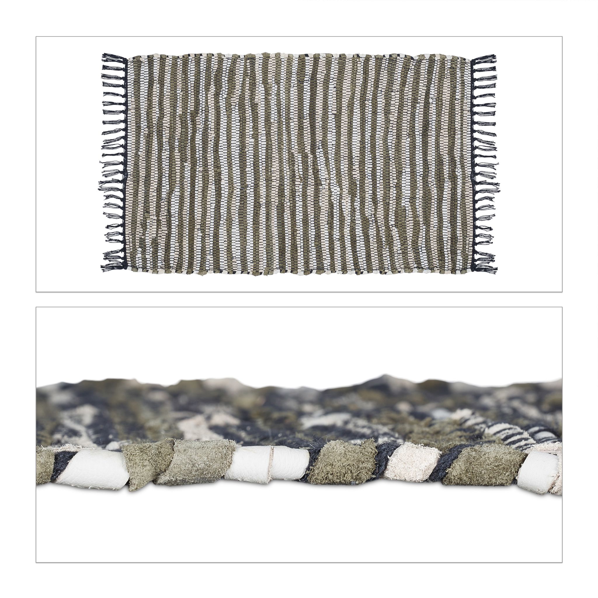 Flickenteppich 60x100cm Beige-Dunkelgrün-Schwarz von guteszeug.ch