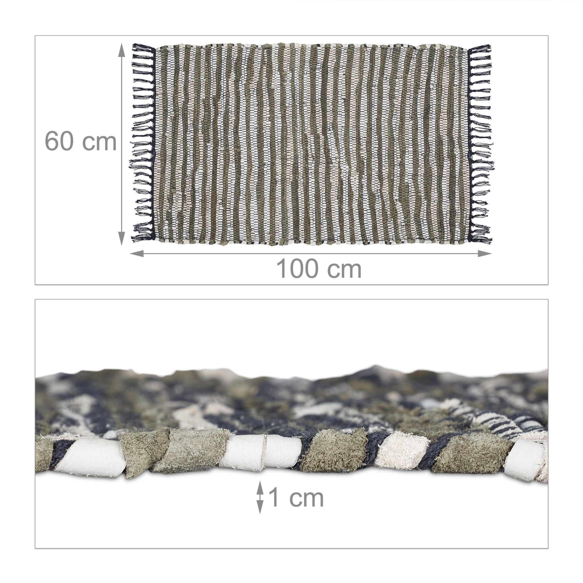 Flickenteppich 60x100cm Beige-Dunkelgrün-Schwarz von guteszeug.ch