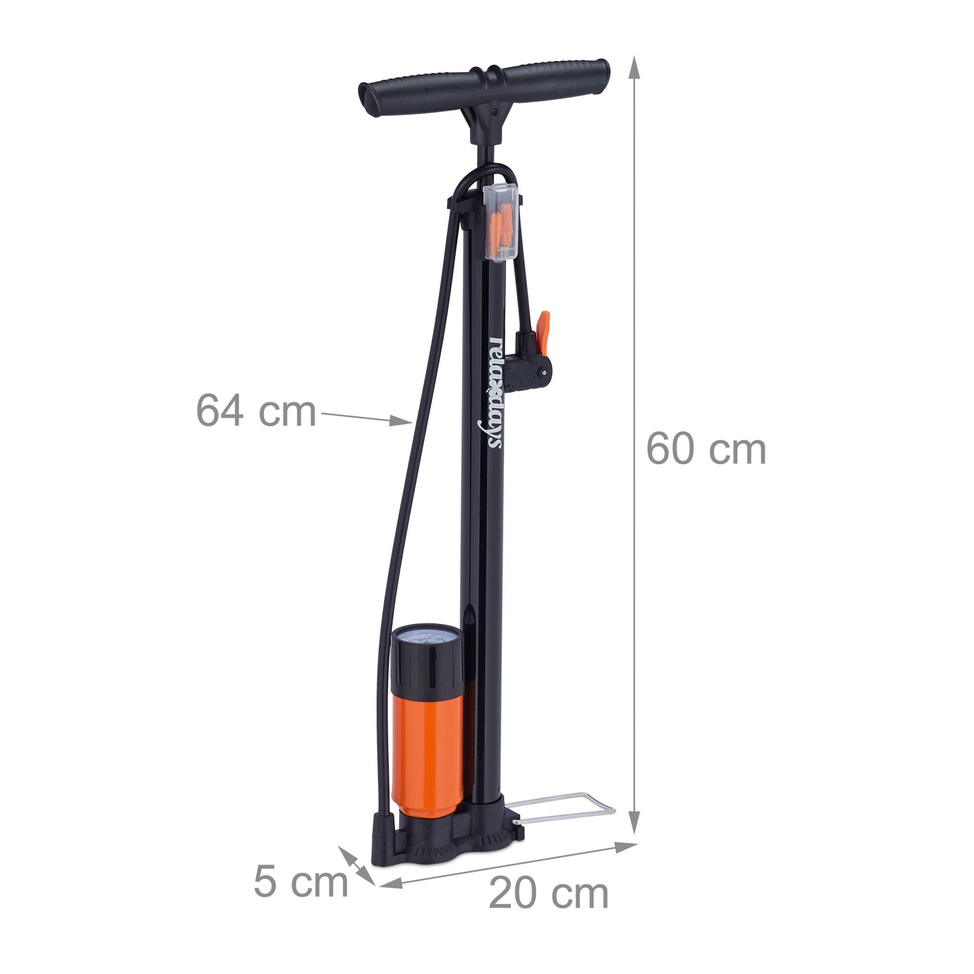 Standpumpe mit Manometer Orange-Schwarz von Relaxdays