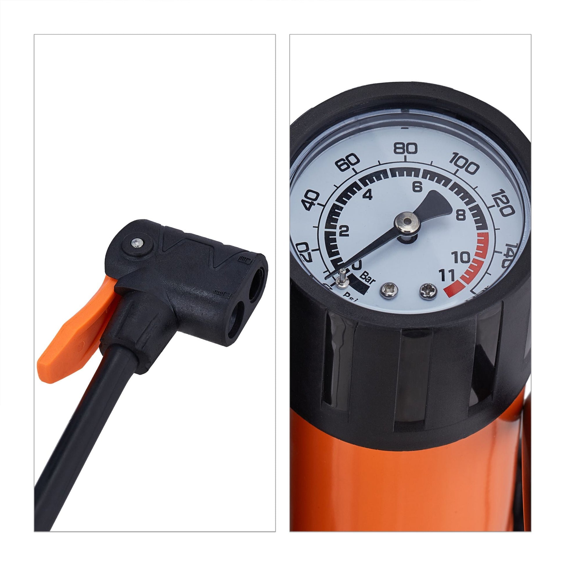 Standpumpe mit Manometer Orange-Schwarz von Relaxdays